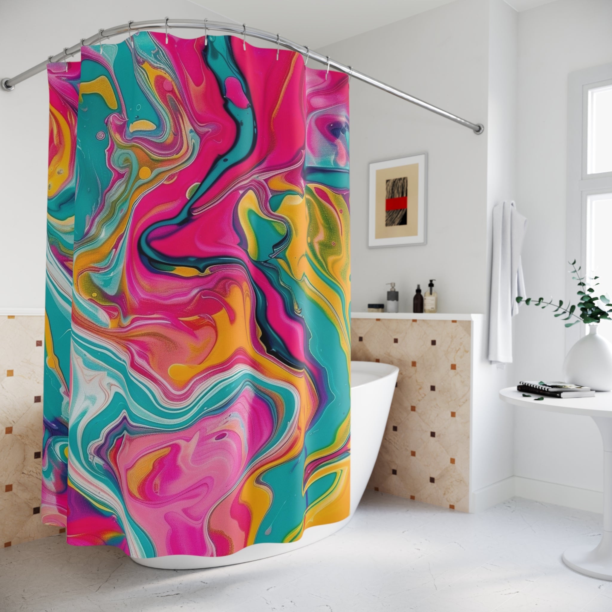 Colorful Abstract Fluid Art Shower Curtain, Artsulli - Art is Long, Life is Short, Home Decor, , , , , , , 