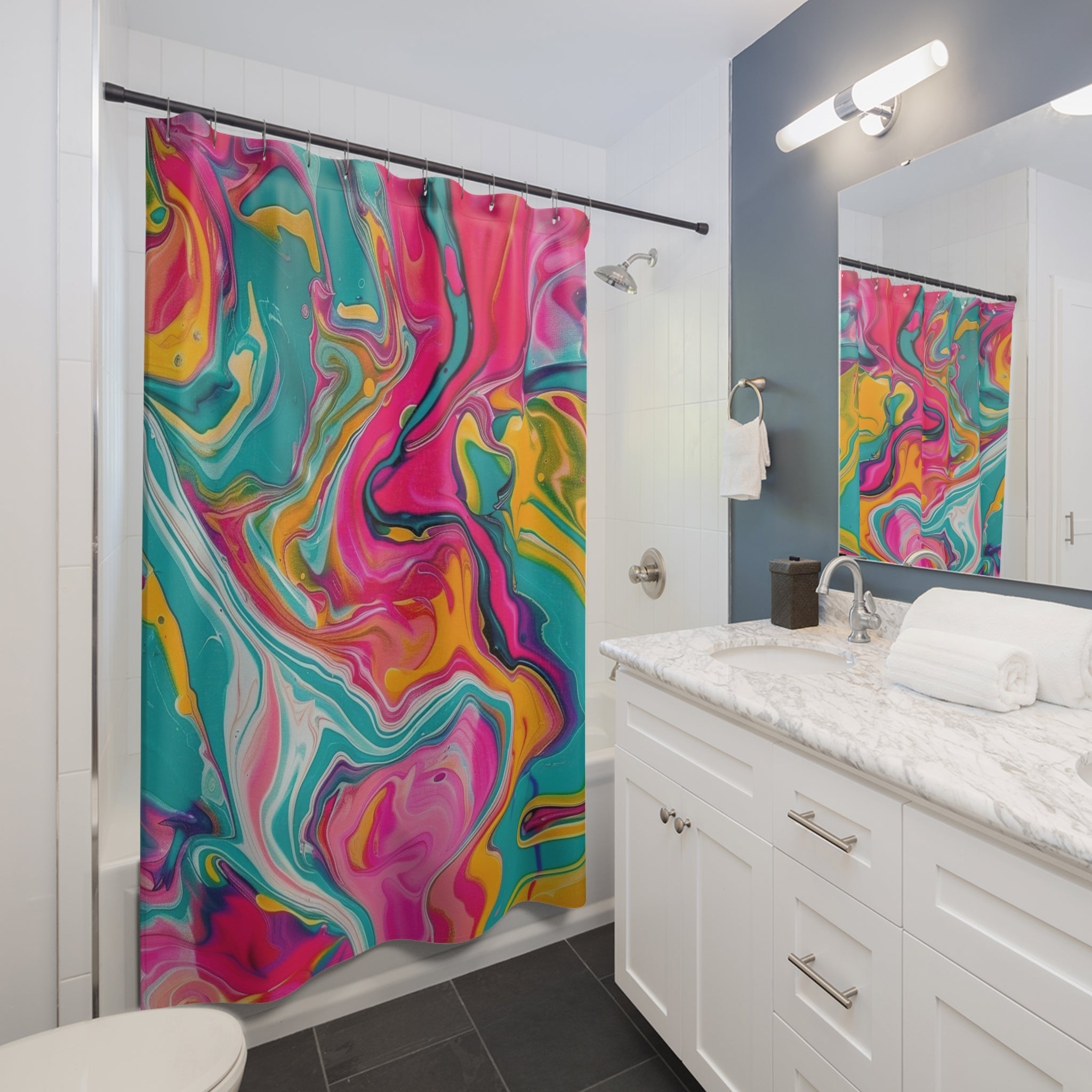 Colorful Abstract Fluid Art Shower Curtain, Artsulli - Art is Long, Life is Short, Home Decor, , , , , , , 