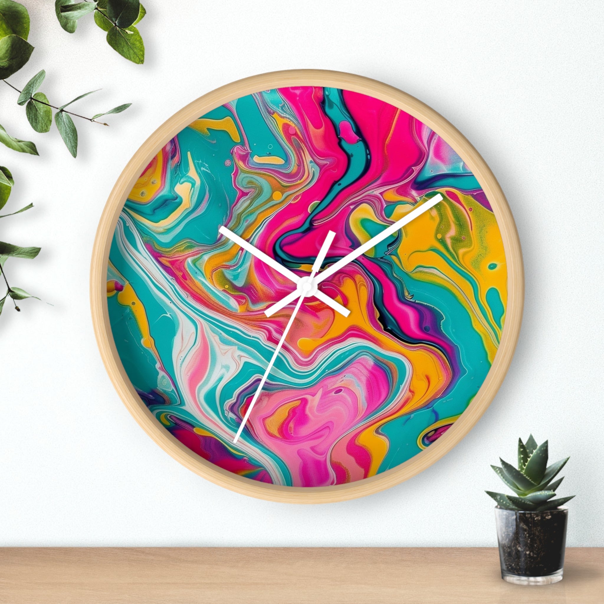 Colorful Abstract Fluid Art Wall Clock, Artsulli - Art is Long, Life is Short, Home Decor, , , , , , , 