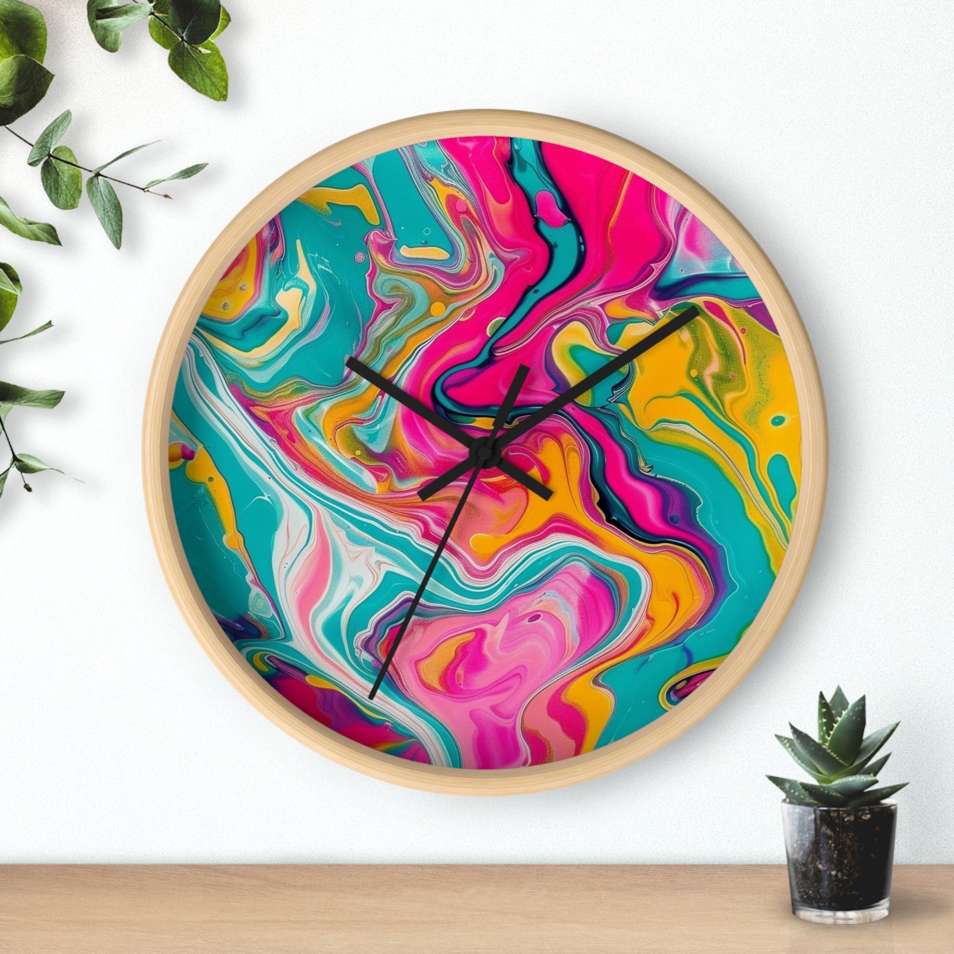 Colorful Abstract Fluid Art Wall Clock, Artsulli - Art is Long, Life is Short, Home Decor, , , , , , , 