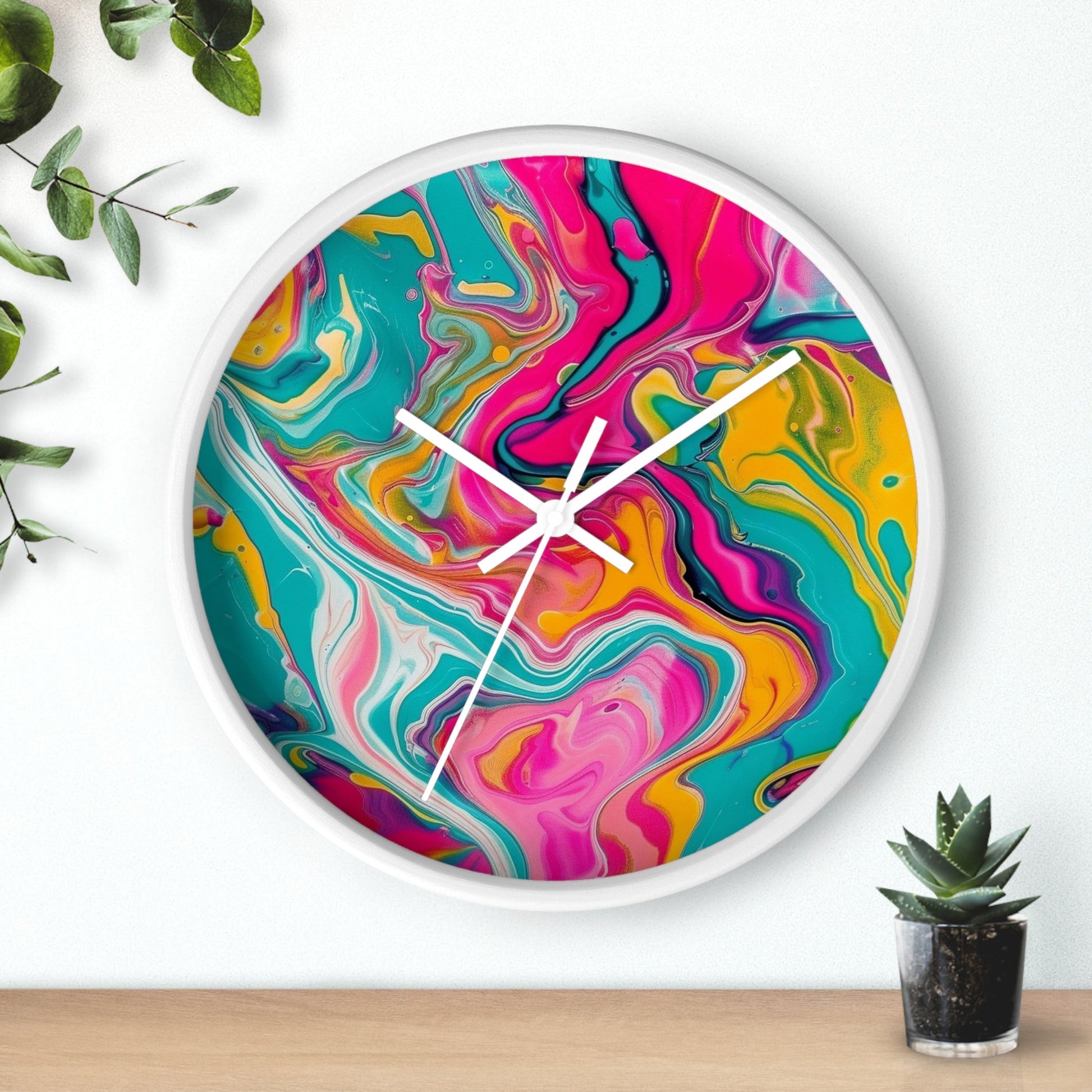 Colorful Abstract Fluid Art Wall Clock, Artsulli - Art is Long, Life is Short, Home Decor, , , , , , , 
