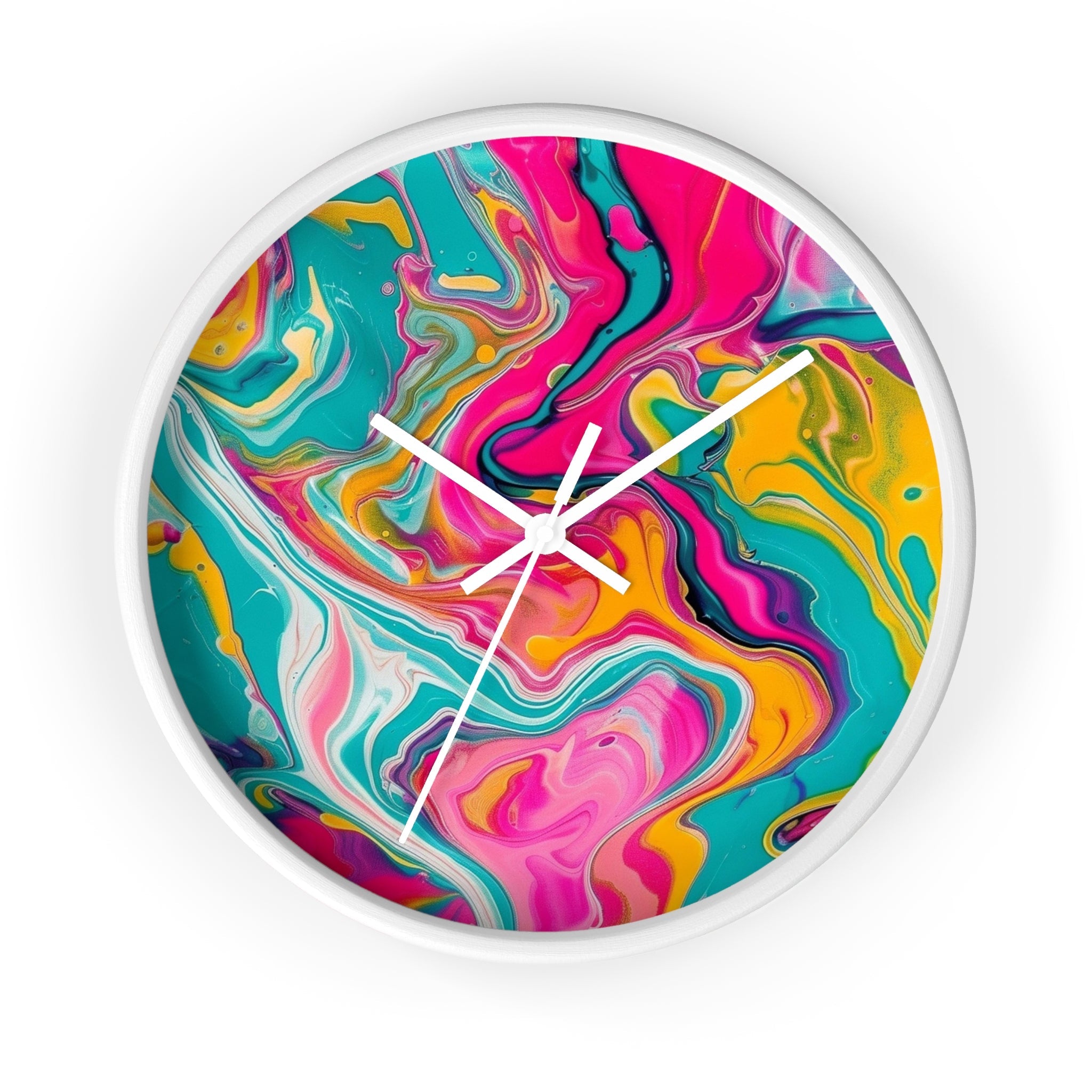 Colorful Abstract Fluid Art Wall Clock, Artsulli - Art is Long, Life is Short, Home Decor, Color, White Base, Hands, White, Size, 10", 25292951999746609585