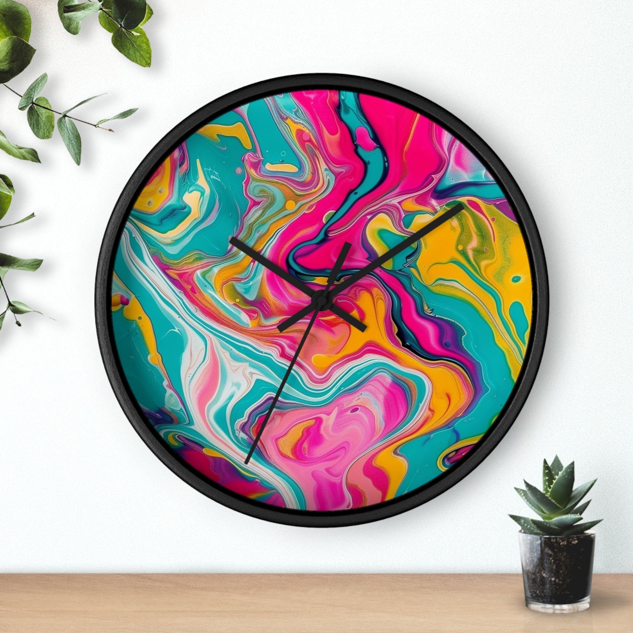 Colorful Abstract Fluid Art Wall Clock, Artsulli - Art is Long, Life is Short, Home Decor, , , , , , , 