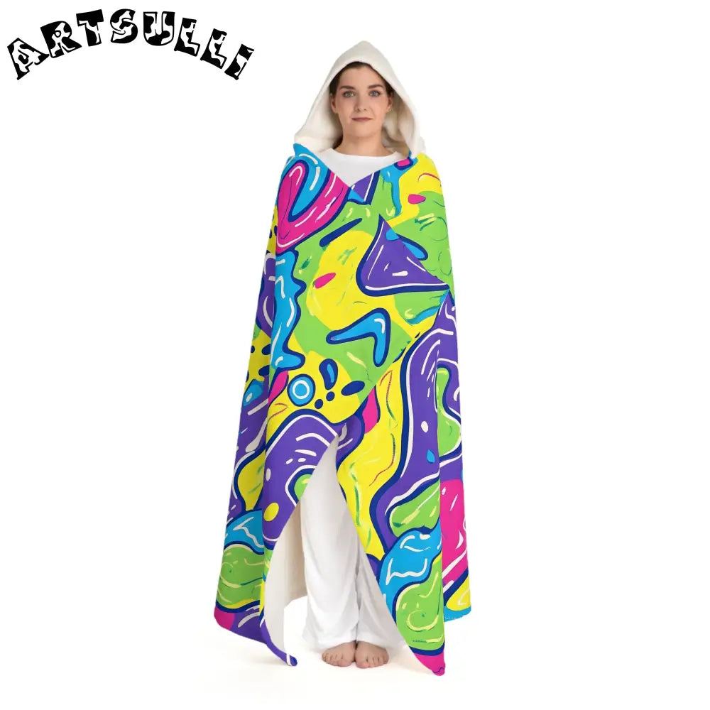 Colorful Abstract Hooded Fleece Blanket, Artsulli - Art is Long, Life is Short, All Over Prints, , , , , , , 