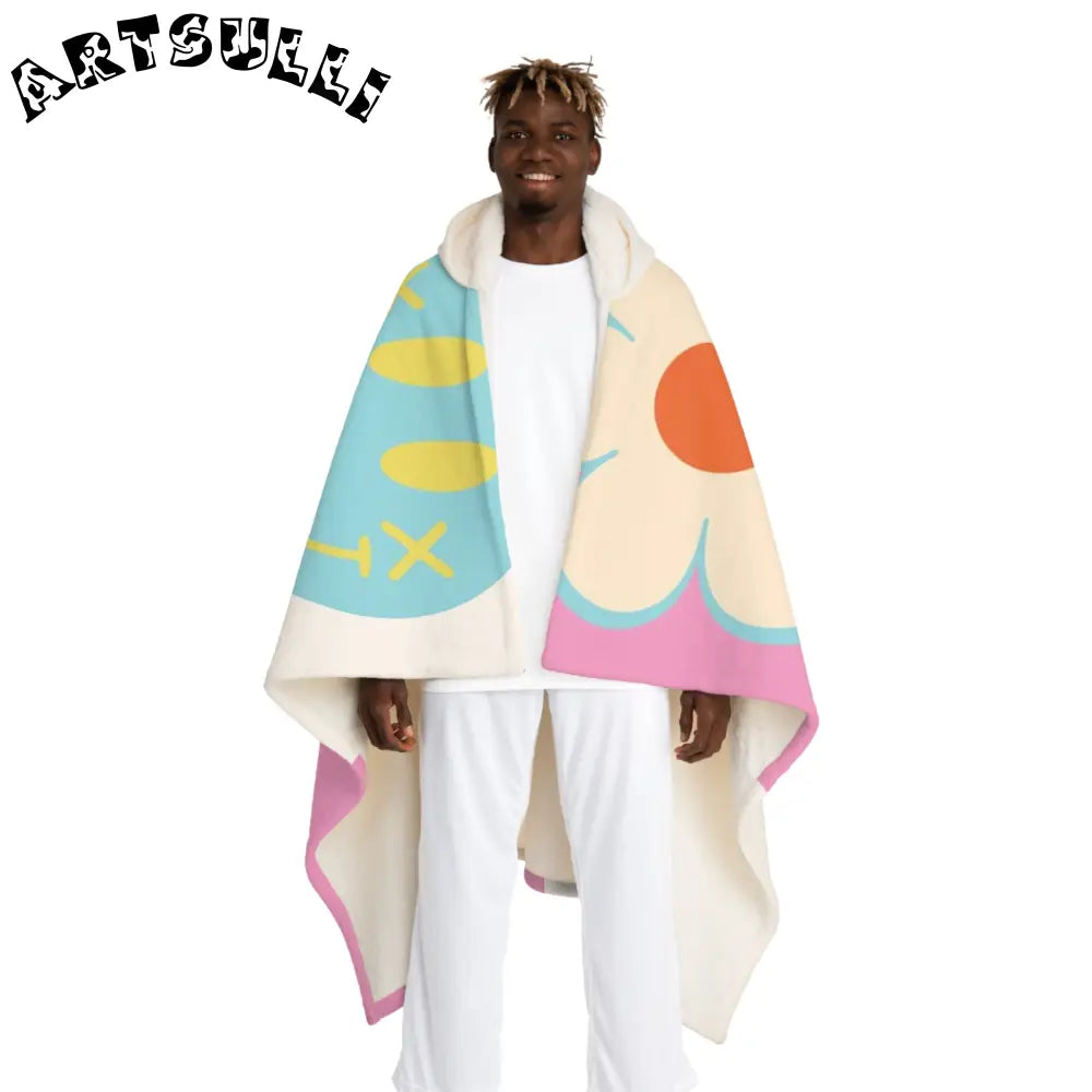 Colorful Abstract Hooded Sherpa Blanket, Artsulli - Art is Long, Life is Short, All Over Prints, Size, One size, Color, Cream, , , 96617294033817649626