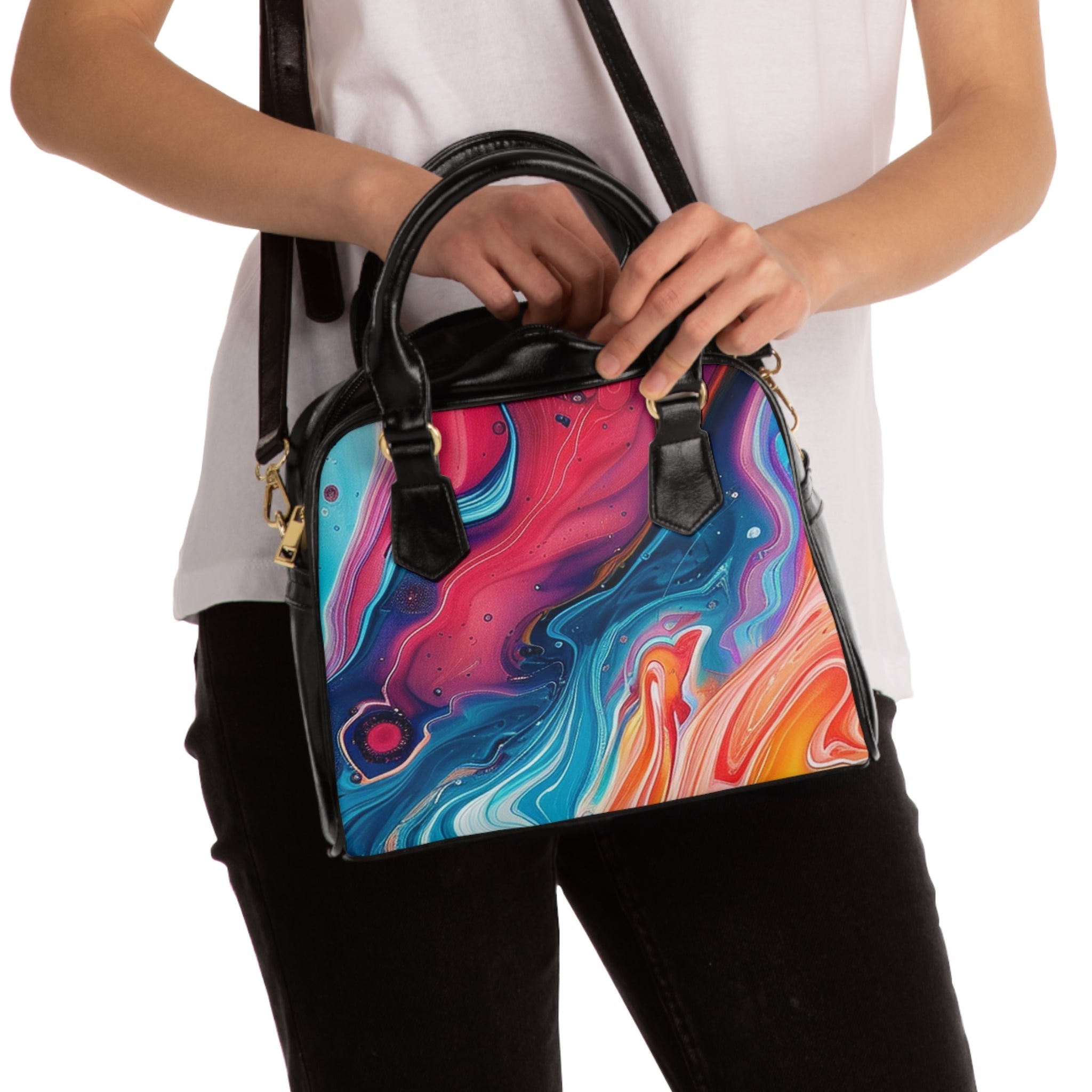 Colorful Abstract Leather Shoulder Bag, Artsulli - Art is Long, Life is Short, Bags, , , , , , , 