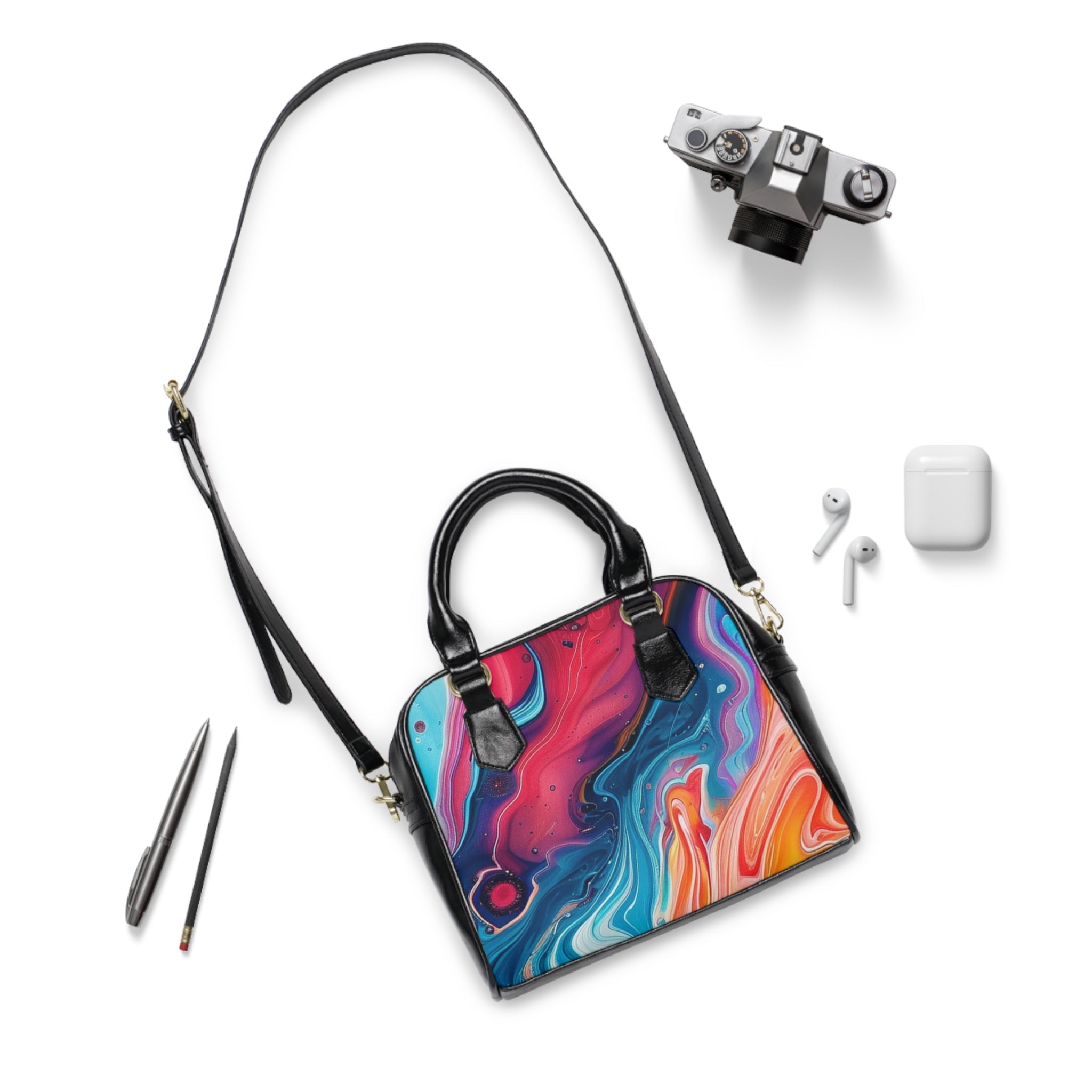 Colorful Abstract Leather Shoulder Bag, Artsulli - Art is Long, Life is Short, Bags, , , , , , , 
