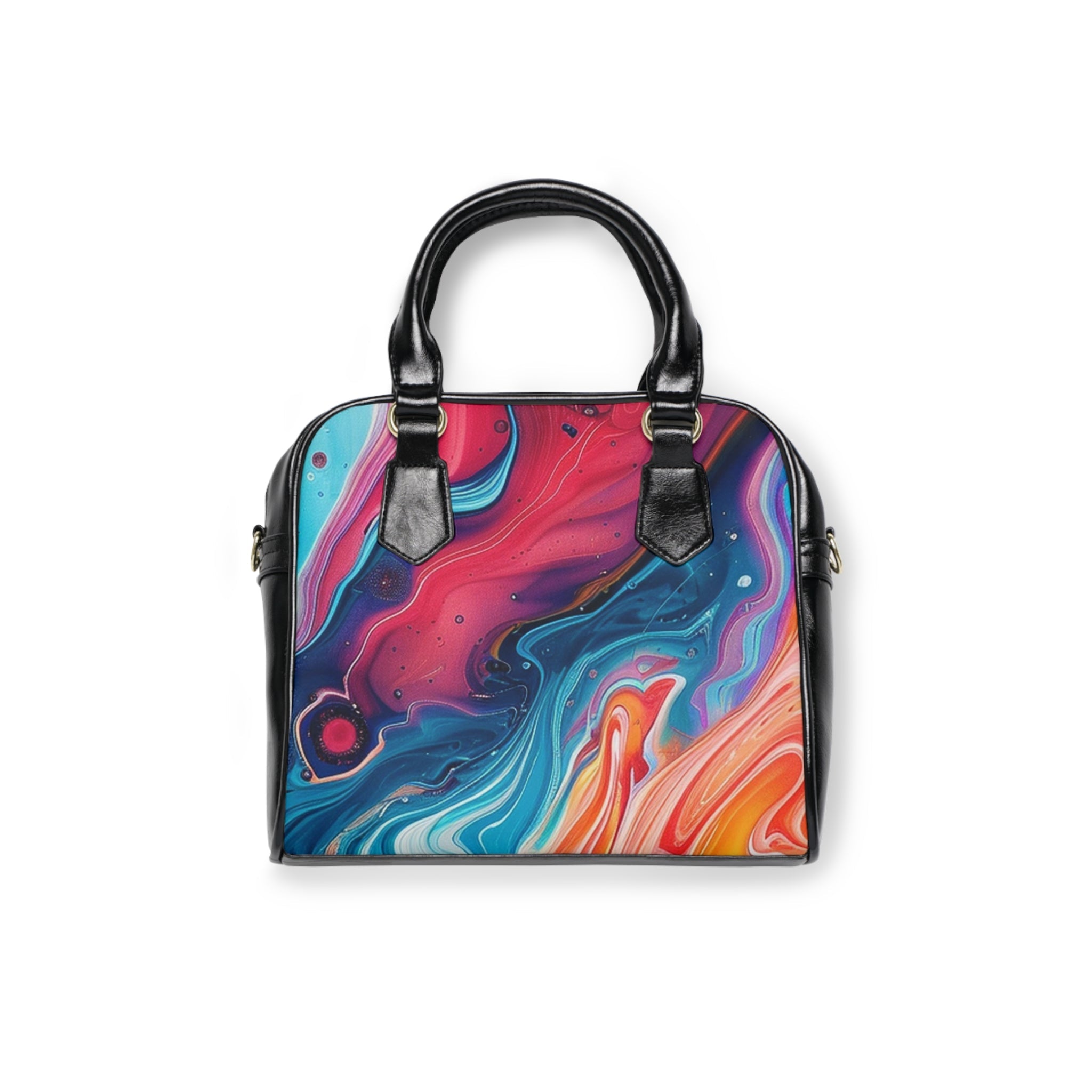 Colorful Abstract Leather Shoulder Bag, Artsulli - Art is Long, Life is Short, Bags, Size, 9.45" x 8.27", Color, Black, , , 14306472055734128958