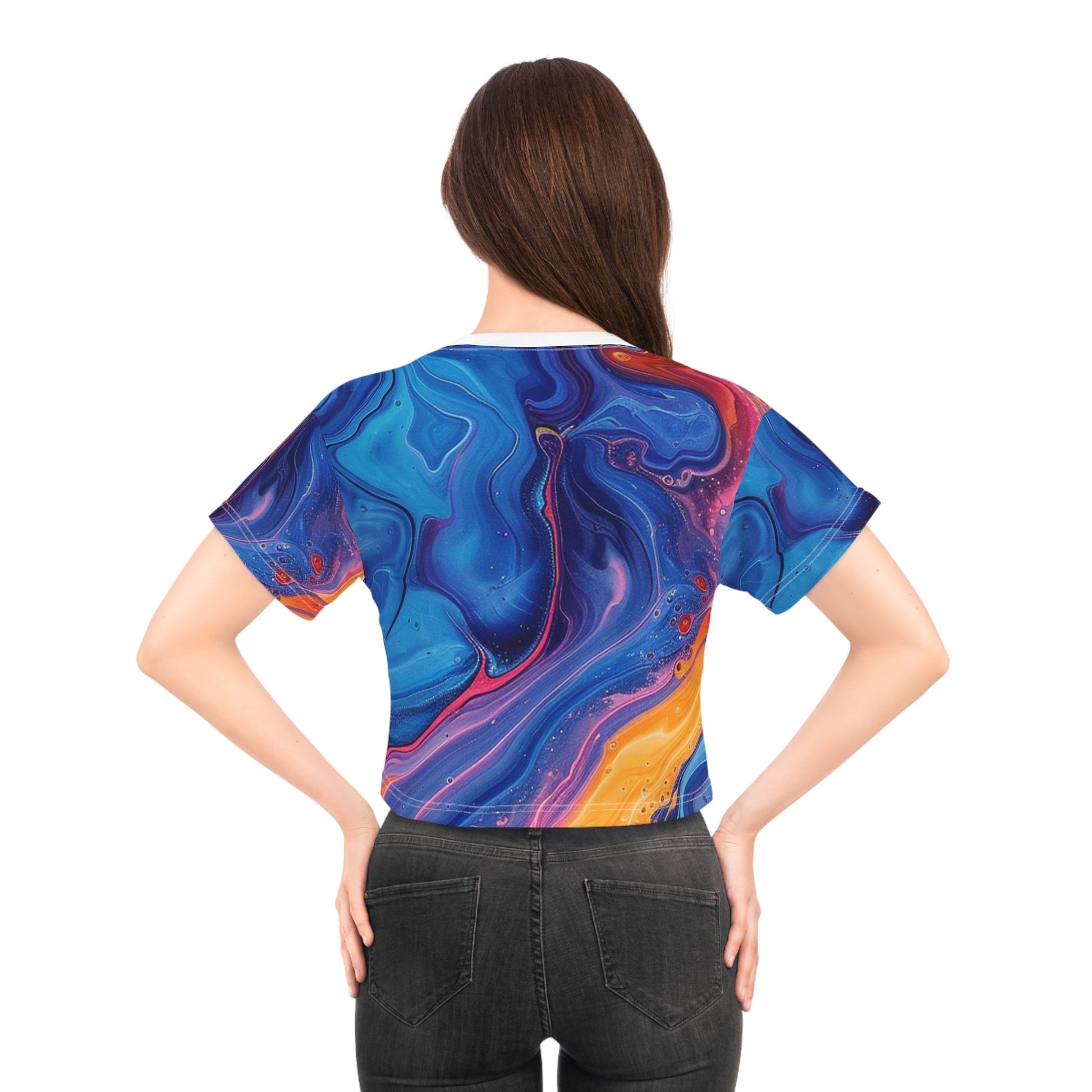 Printify Colorful Abstract Liquid Art Crop Tee 2025