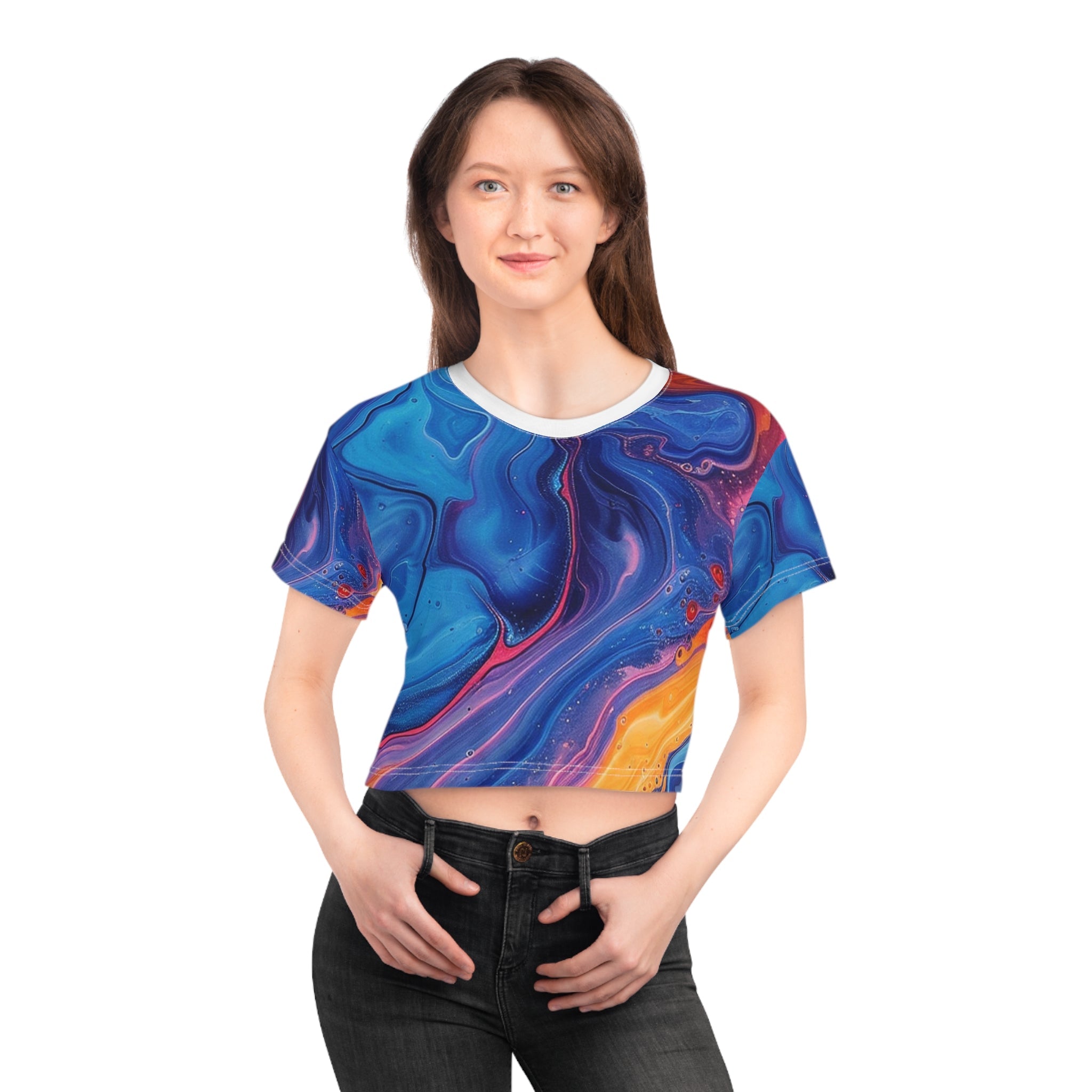 Printify Colorful Abstract Liquid Art Crop Tee 2025