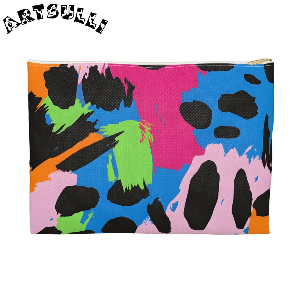 Colorful Abstract Neon Accessory Pouch, Artsulli - Art is Long, Life is Short, Bags, Size, Large, Color, White zipper, , , 18367448415871382334