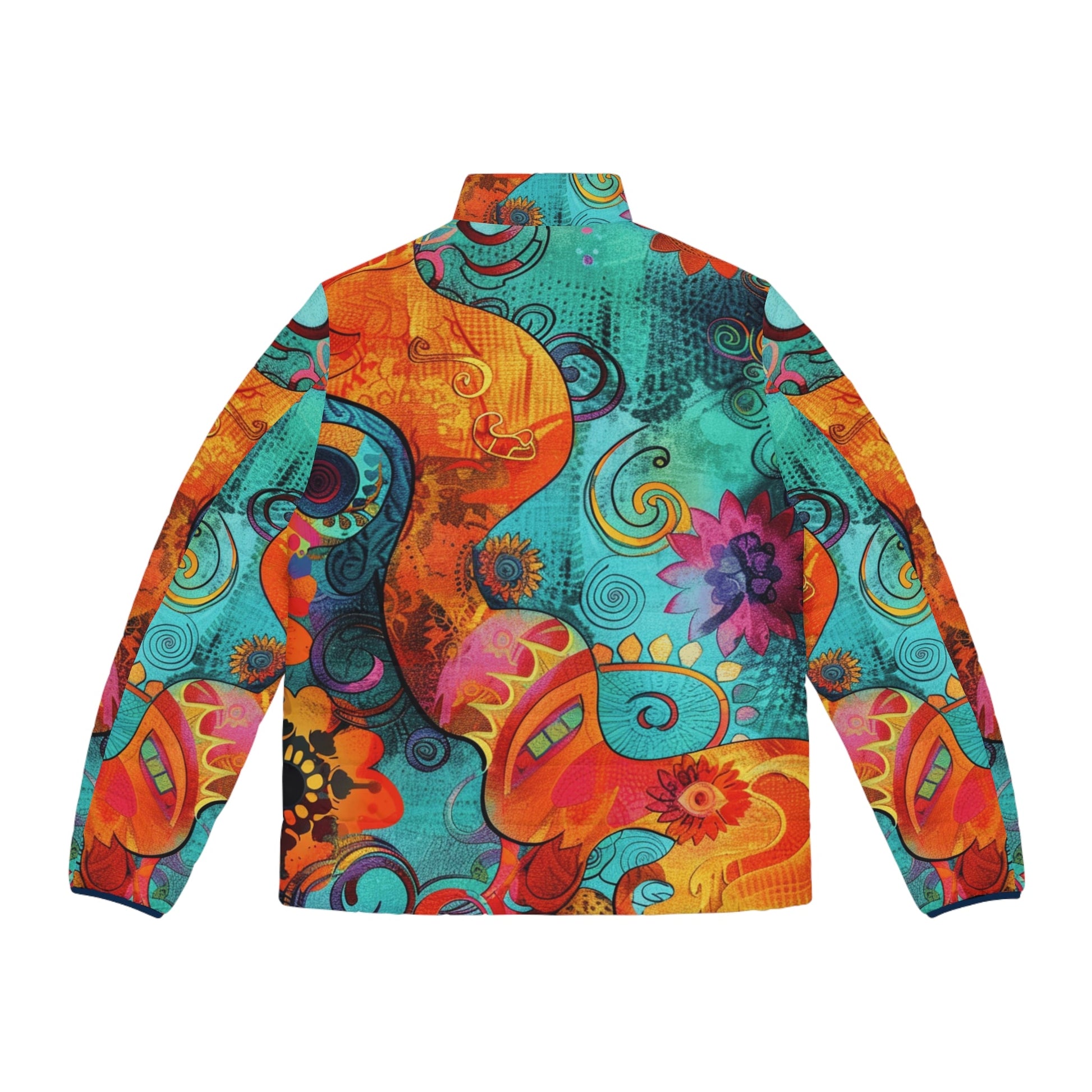 Colorful Abstract Pattern Puffer Jacket, Artsulli - Art is Long, Life is Short, All Over Prints, , , , , , , 