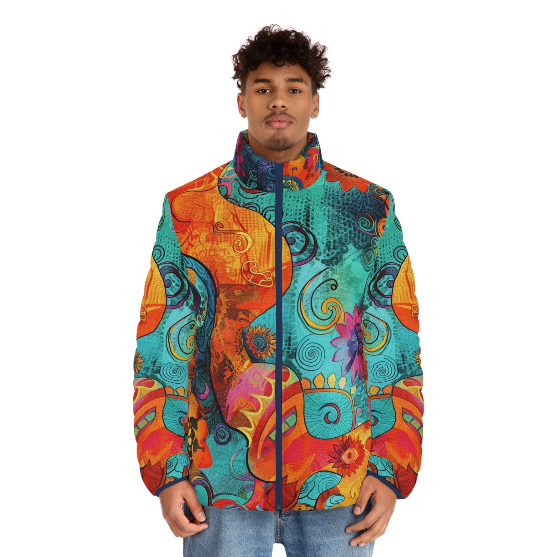 Colorful Abstract Pattern Puffer Jacket, Artsulli - Art is Long, Life is Short, All Over Prints, , , , , , , 