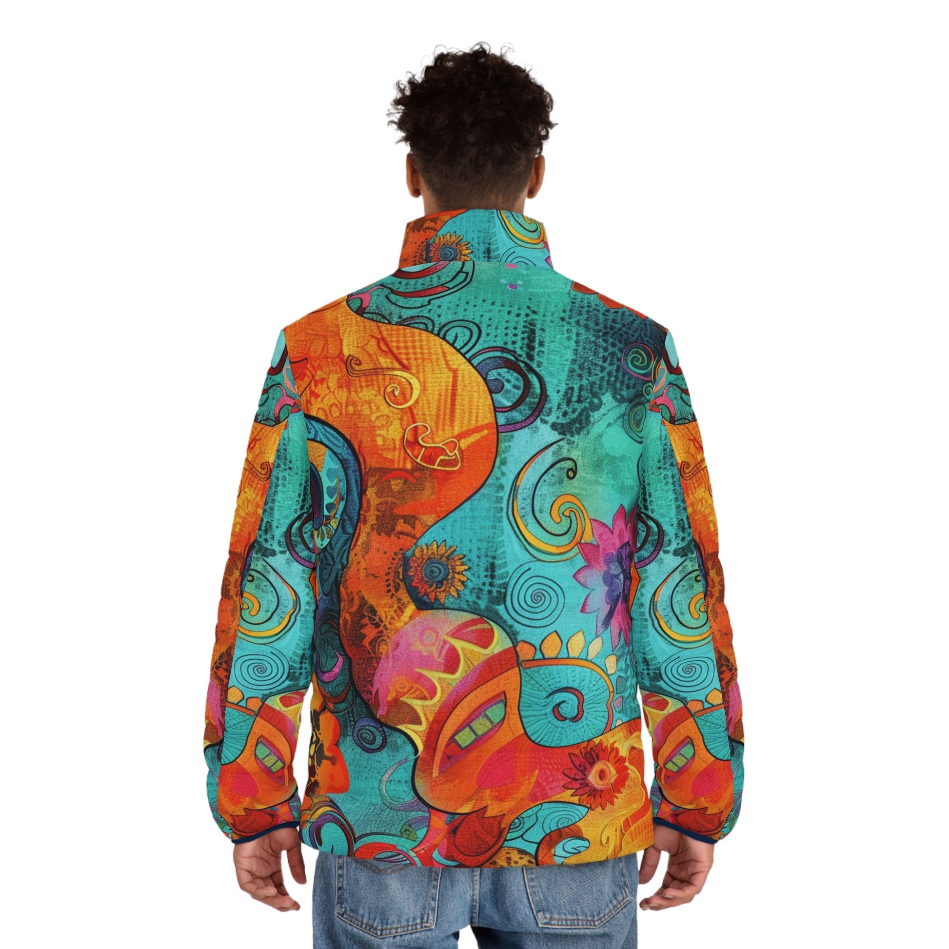 Colorful Abstract Pattern Puffer Jacket, Artsulli - Art is Long, Life is Short, All Over Prints, , , , , , , 