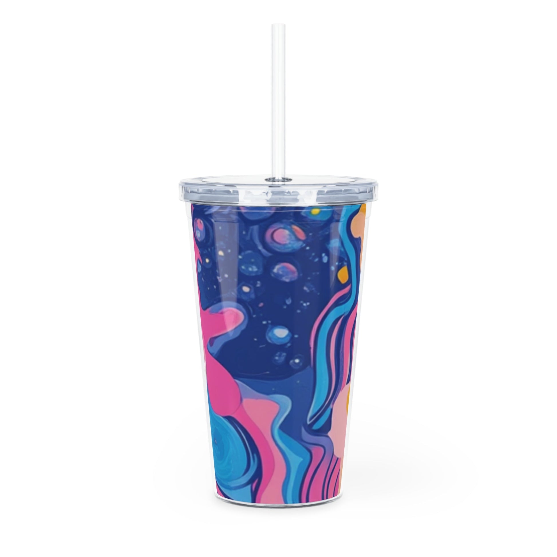 Colorful Abstract Plastic Tumbler with Lid, Artsulli - Art is Long, Life is Short, Mug, , , , , , , 