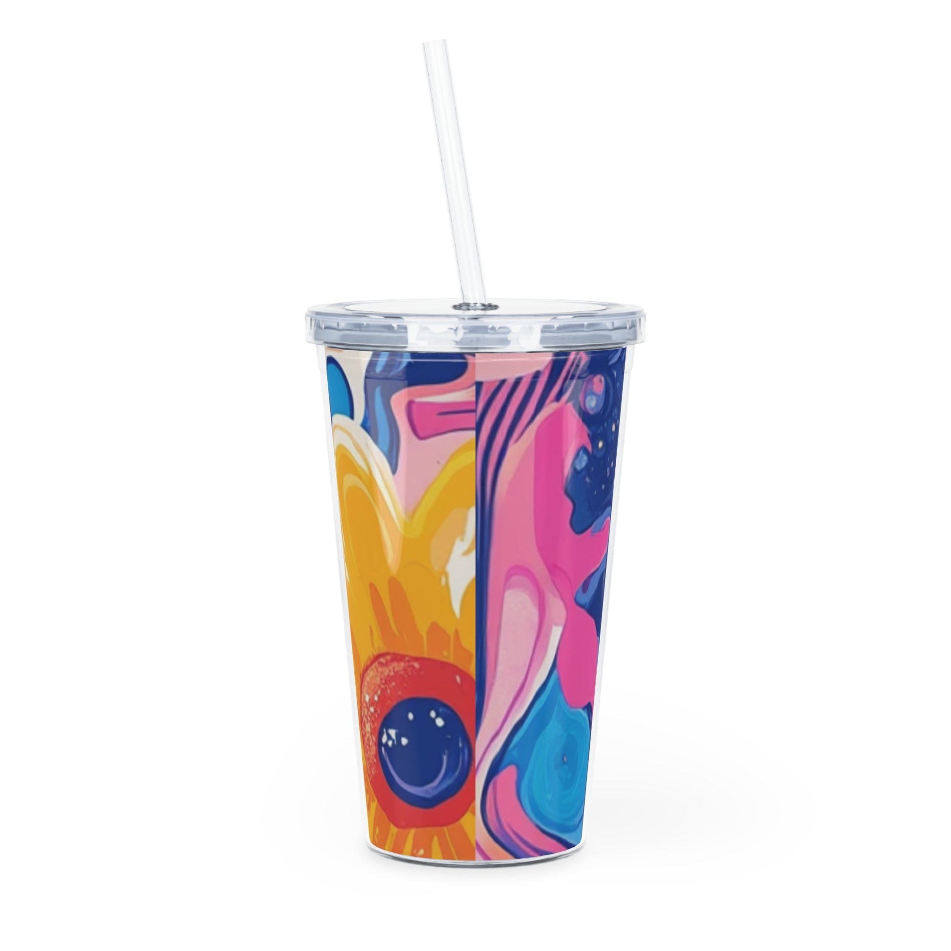 Colorful Abstract Plastic Tumbler with Lid, Artsulli - Art is Long, Life is Short, Mug, , , , , , , 