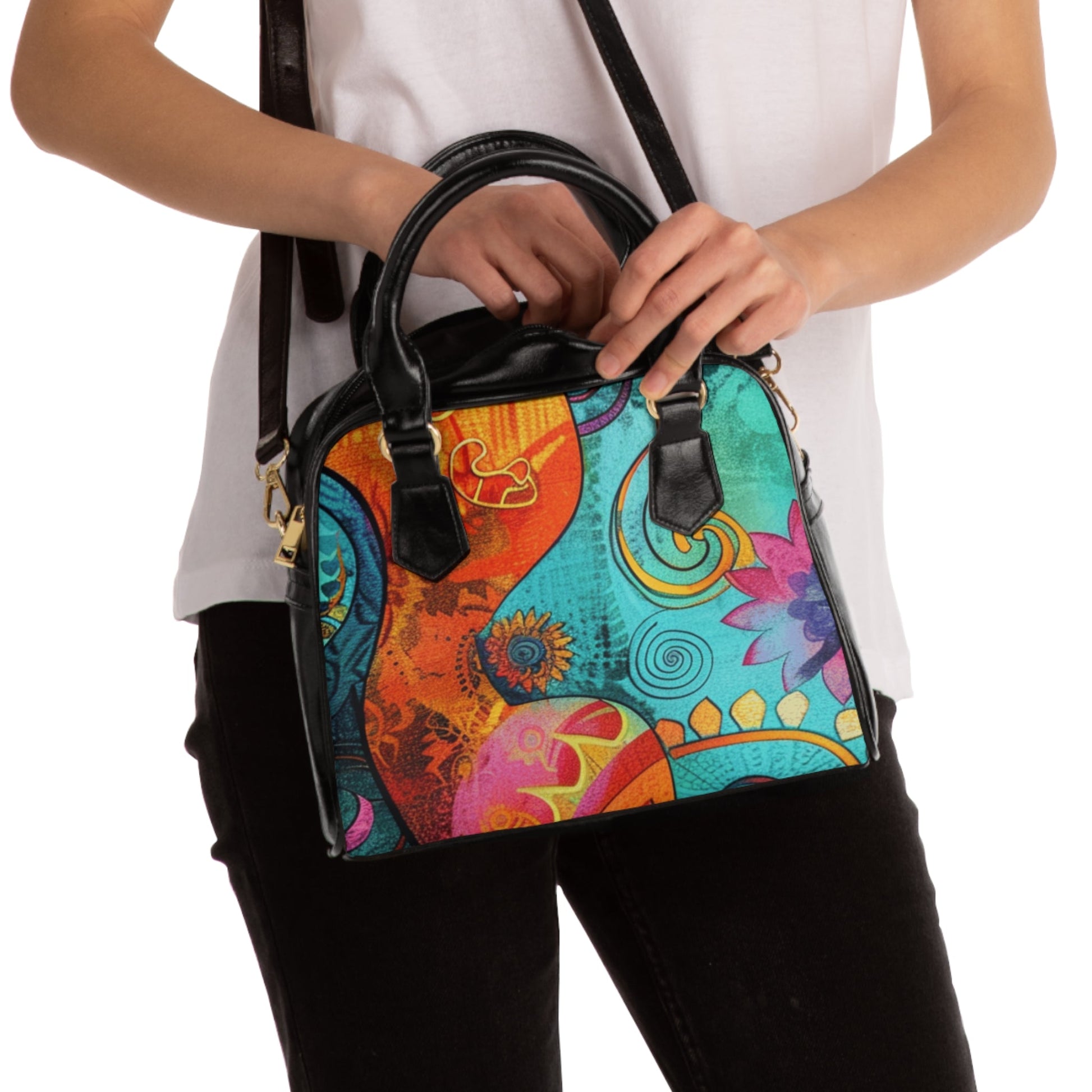 Colorful Abstract Print Satchel, Artsulli - Art is Long, Life is Short, Bags, , , , , , , 