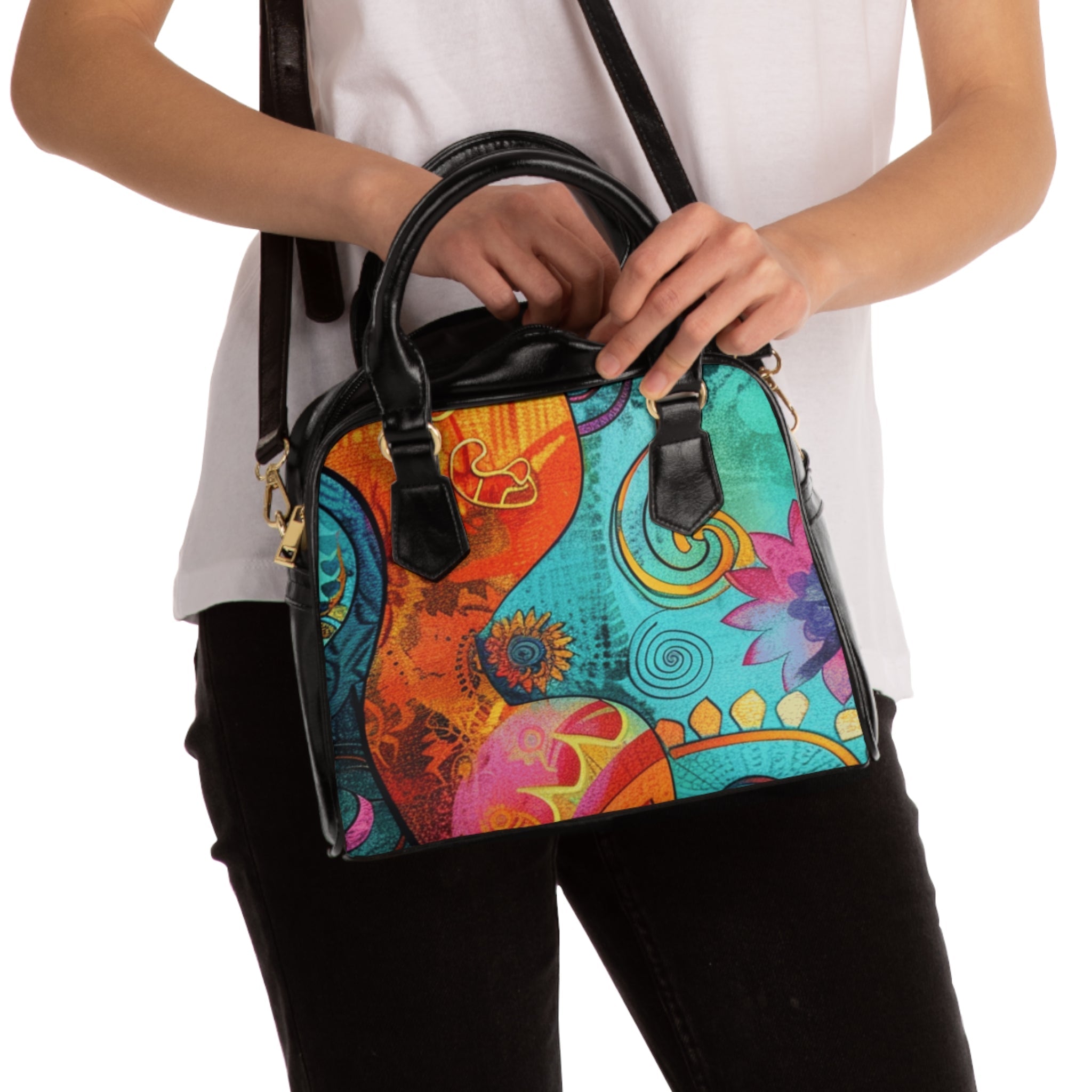 Colorful Abstract Print Satchel, Artsulli - Art is Long, Life is Short, Bags, , , , , , , 