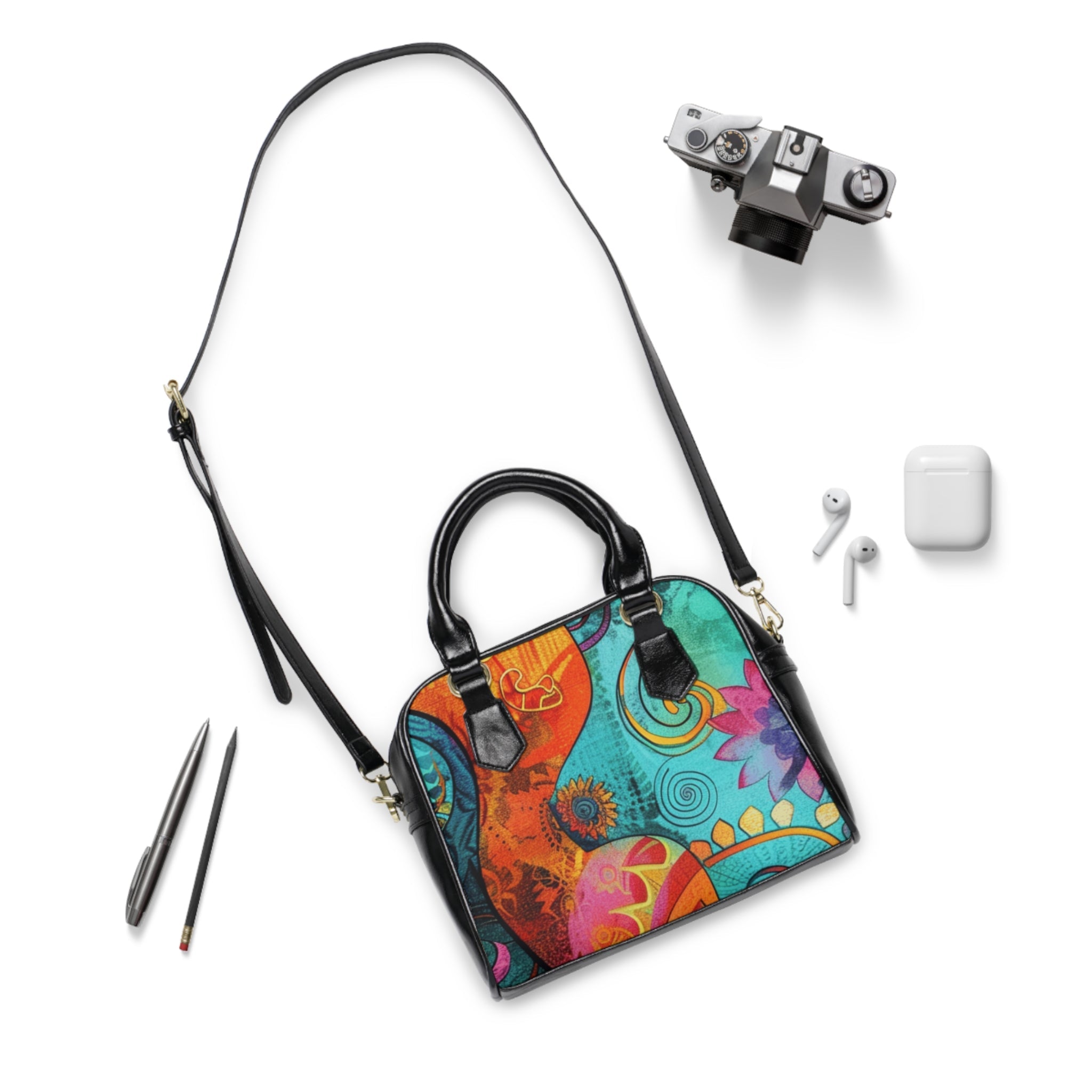 Colorful Abstract Print Satchel, Artsulli - Art is Long, Life is Short, Bags, , , , , , , 
