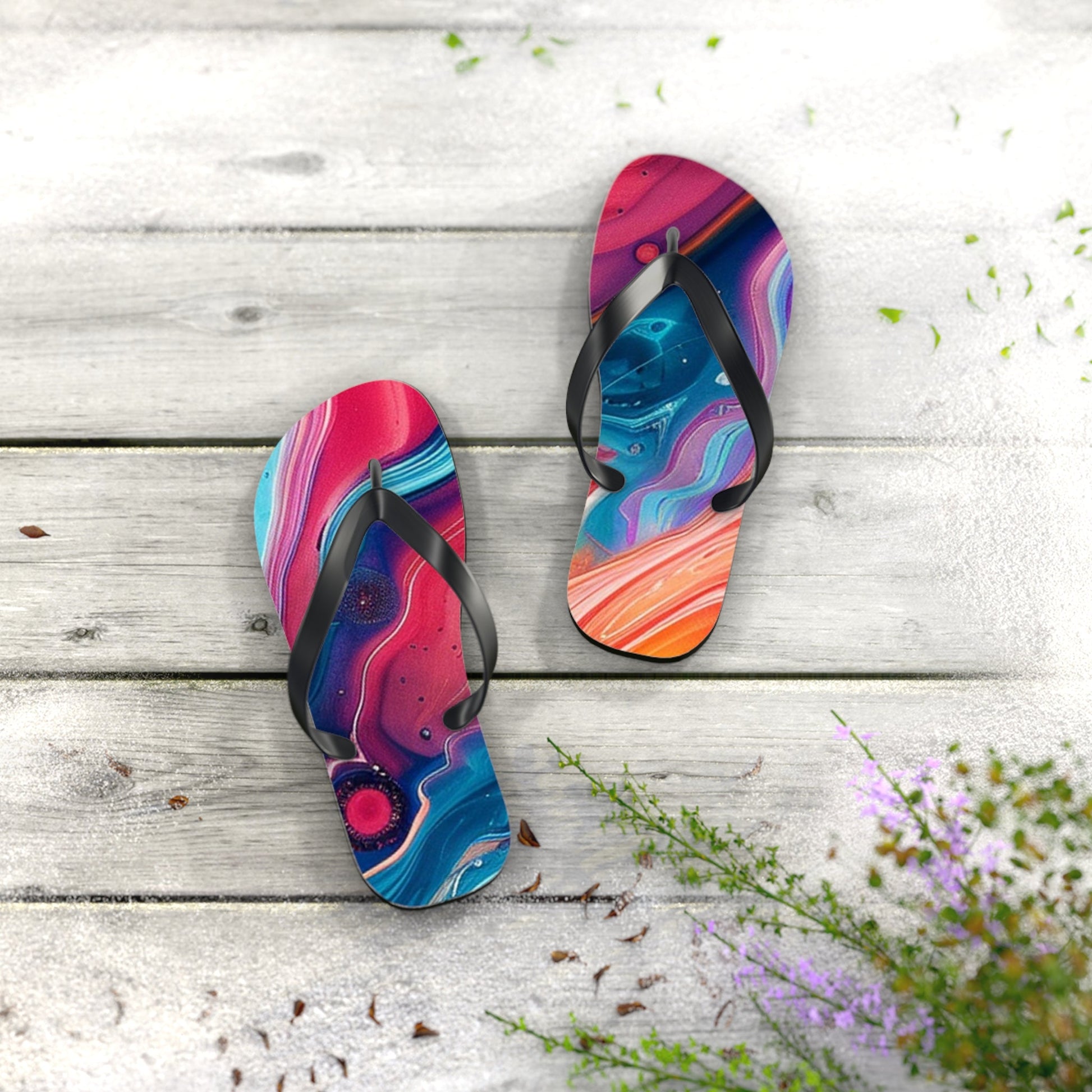 Colorful Abstract Swirl Flip Flops, Artsulli - Art is Long, Life is Short, Shoes, , , , , , , 