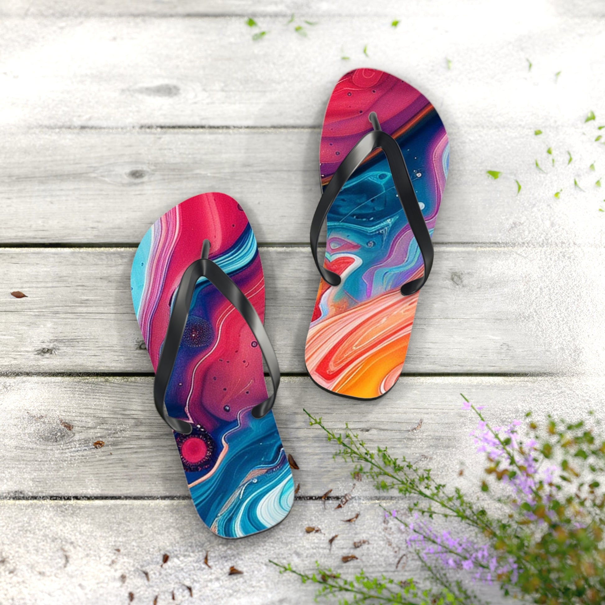 Colorful Abstract Swirl Flip Flops, Artsulli - Art is Long, Life is Short, Shoes, , , , , , , 