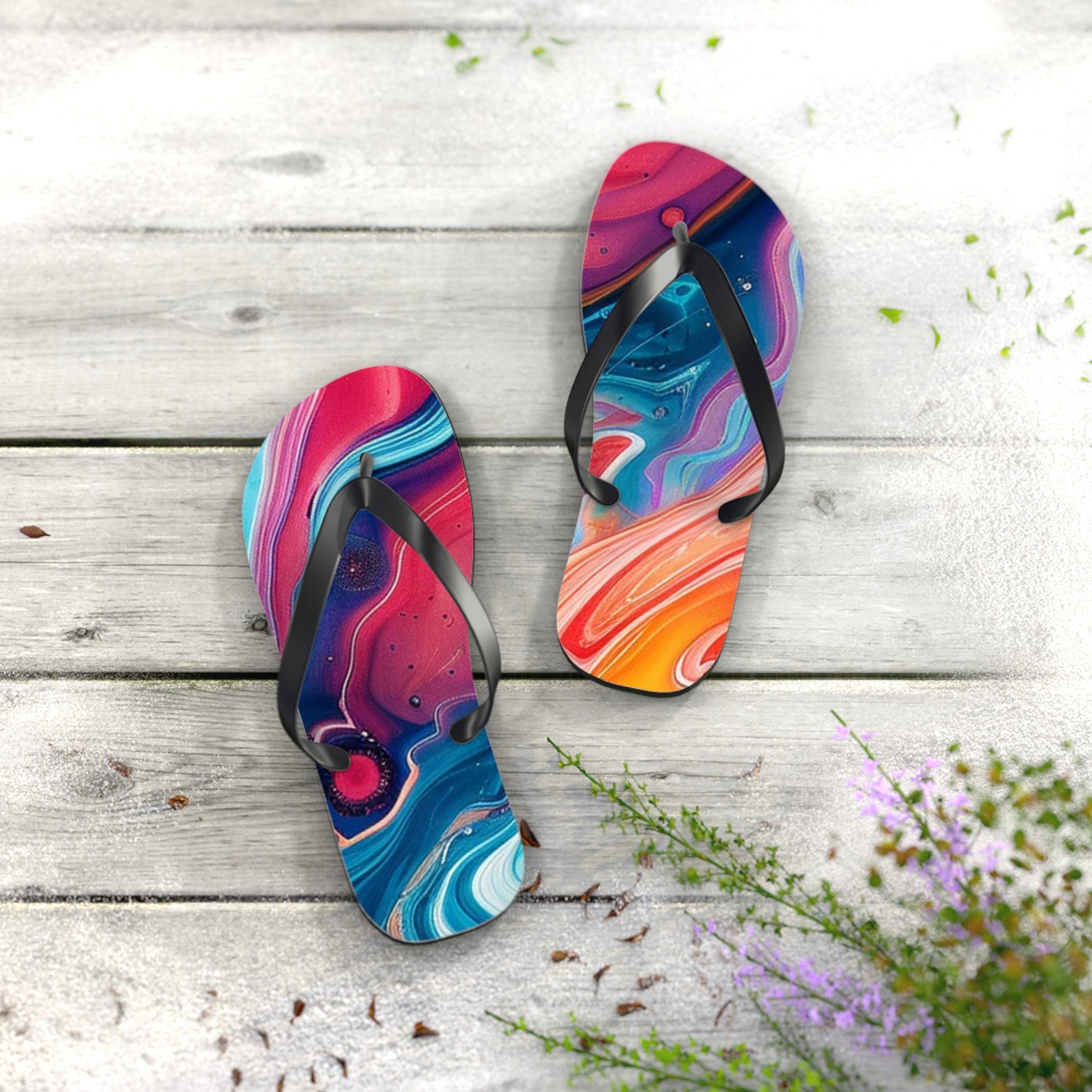Colorful Abstract Swirl Flip Flops, Artsulli - Art is Long, Life is Short, Shoes, , , , , , , 