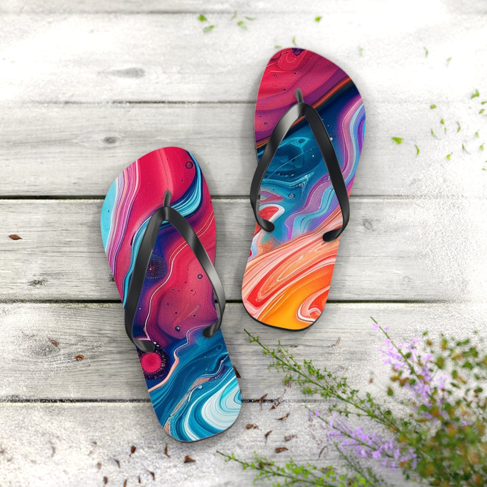 Colorful Abstract Swirl Flip Flops, Artsulli - Art is Long, Life is Short, Shoes, , , , , , , 