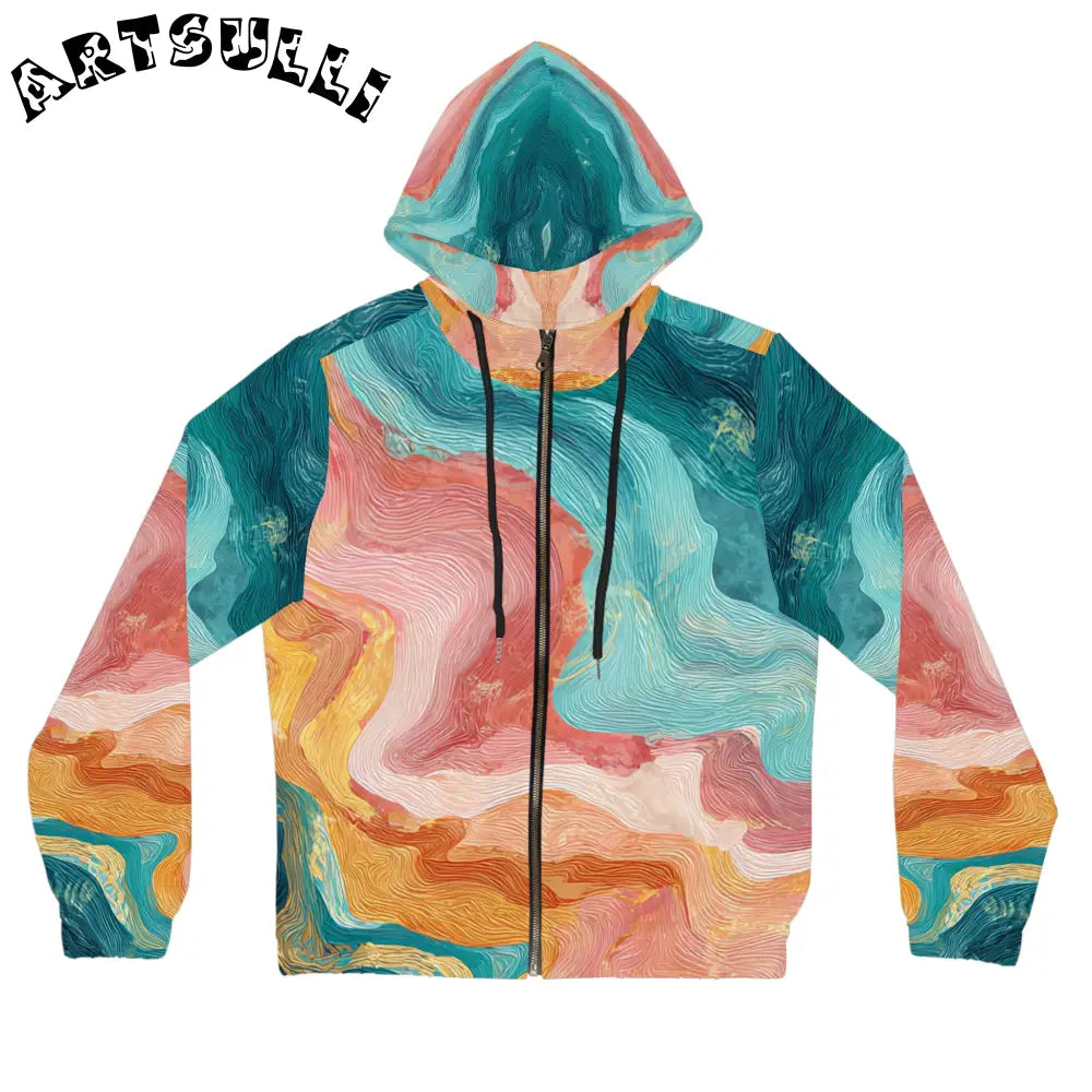 Colorful Abstract Womens Zip Hoodie, Artsulli - Art is Long, Life is Short, All Over Prints, Size, XS, Color, Black, , , 90526997570289186040
