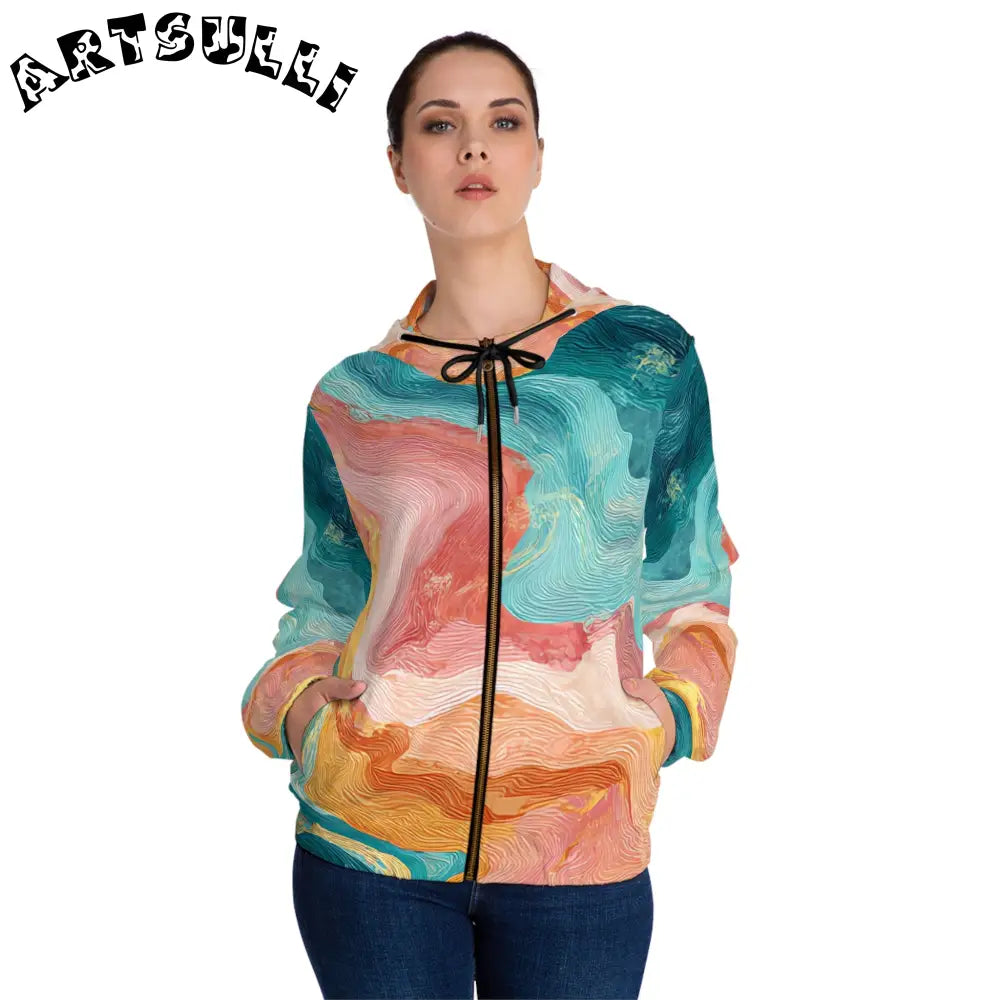 JAKKOUTTHEBXX Colorful Abstract Womens Zip Hoodie 2025