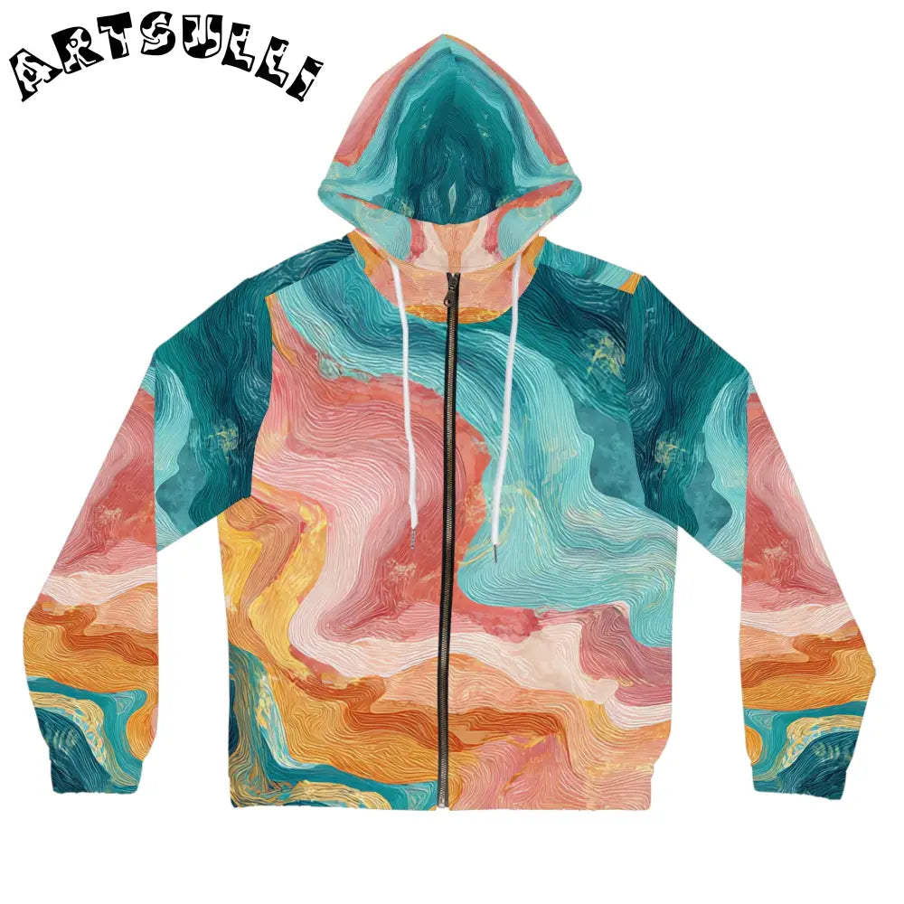 Colorful Abstract Womens Zip Hoodie, Artsulli - Art is Long, Life is Short, All Over Prints, Size, XS, Color, White, , , 20404718081921694458
