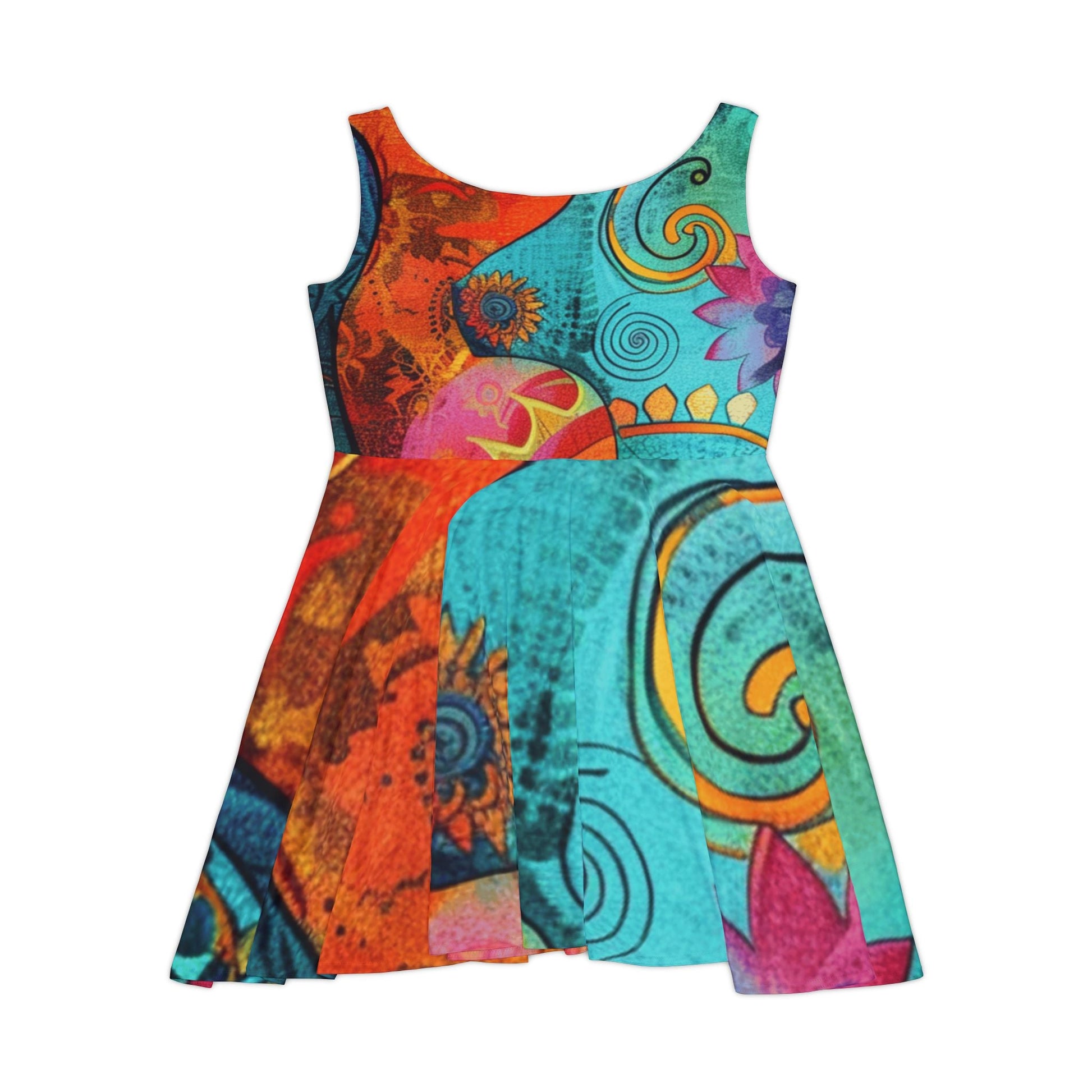 Colorful Bohemian Print Skater Dress, Artsulli - Art is Long, Life is Short, All Over Prints, , , , , , , 