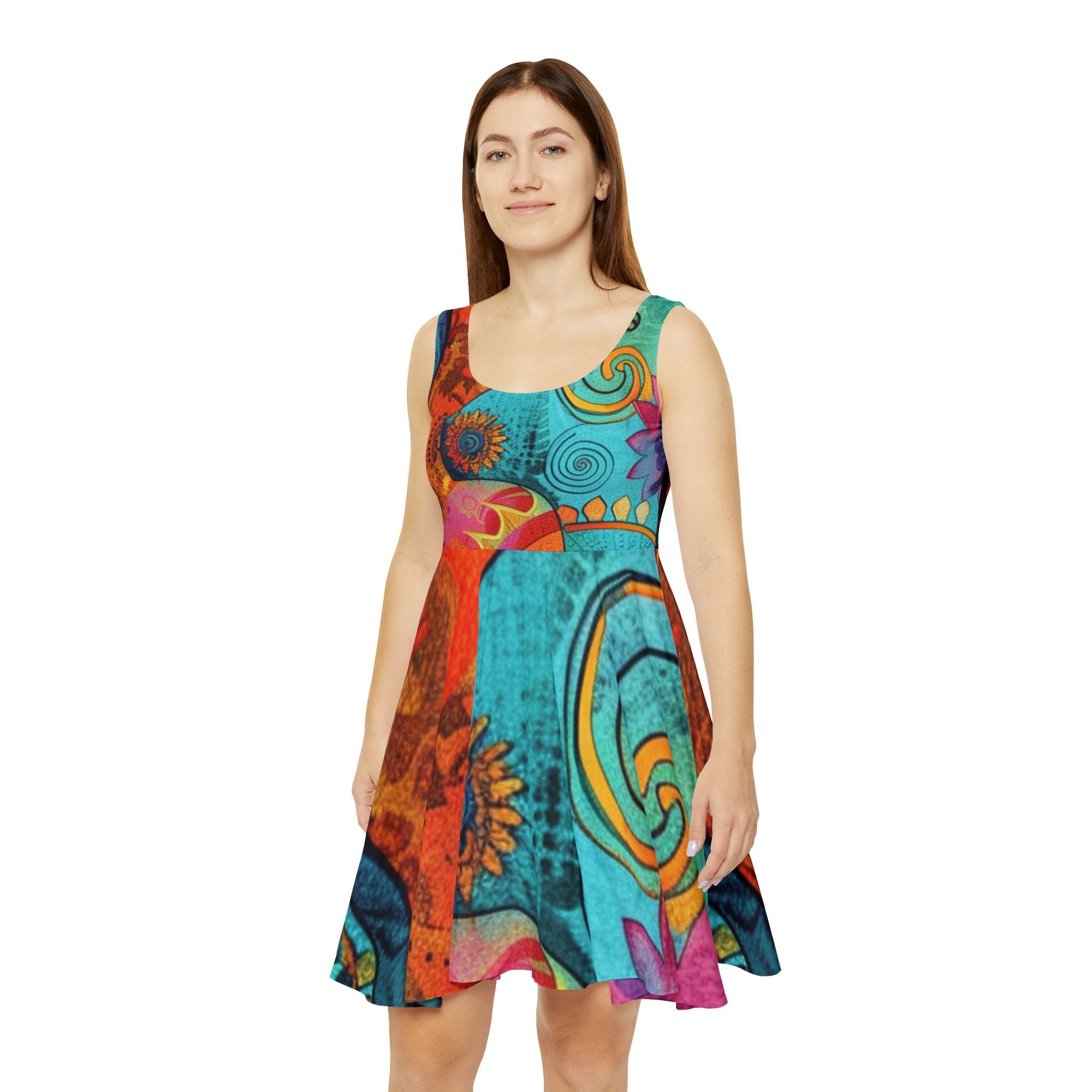 Colorful Bohemian Print Skater Dress, Artsulli - Art is Long, Life is Short, All Over Prints, , , , , , , 