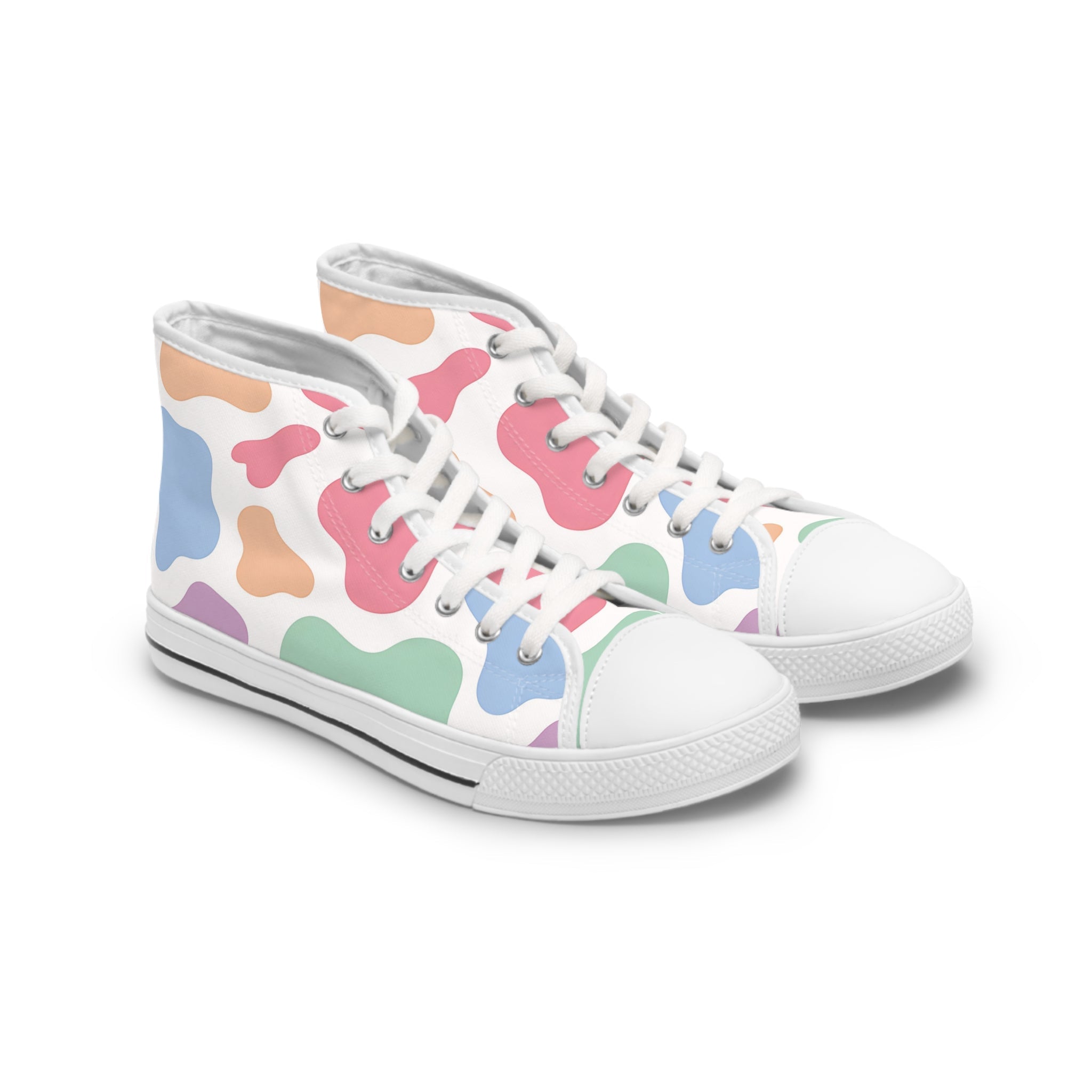 Colorful Cow Print High-Top Sneakers, Artsulli - Art is Long, Life is Short, Shoes, Size, US 5.5, Color, White sole, , , 86851193838990964542