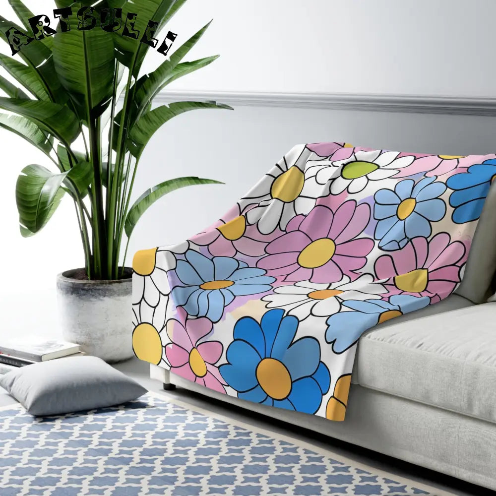 Colorful Daisy Cozy Fleece Blanket, Artsulli - Art is Long, Life is Short, Home Decor, , , , , , , 