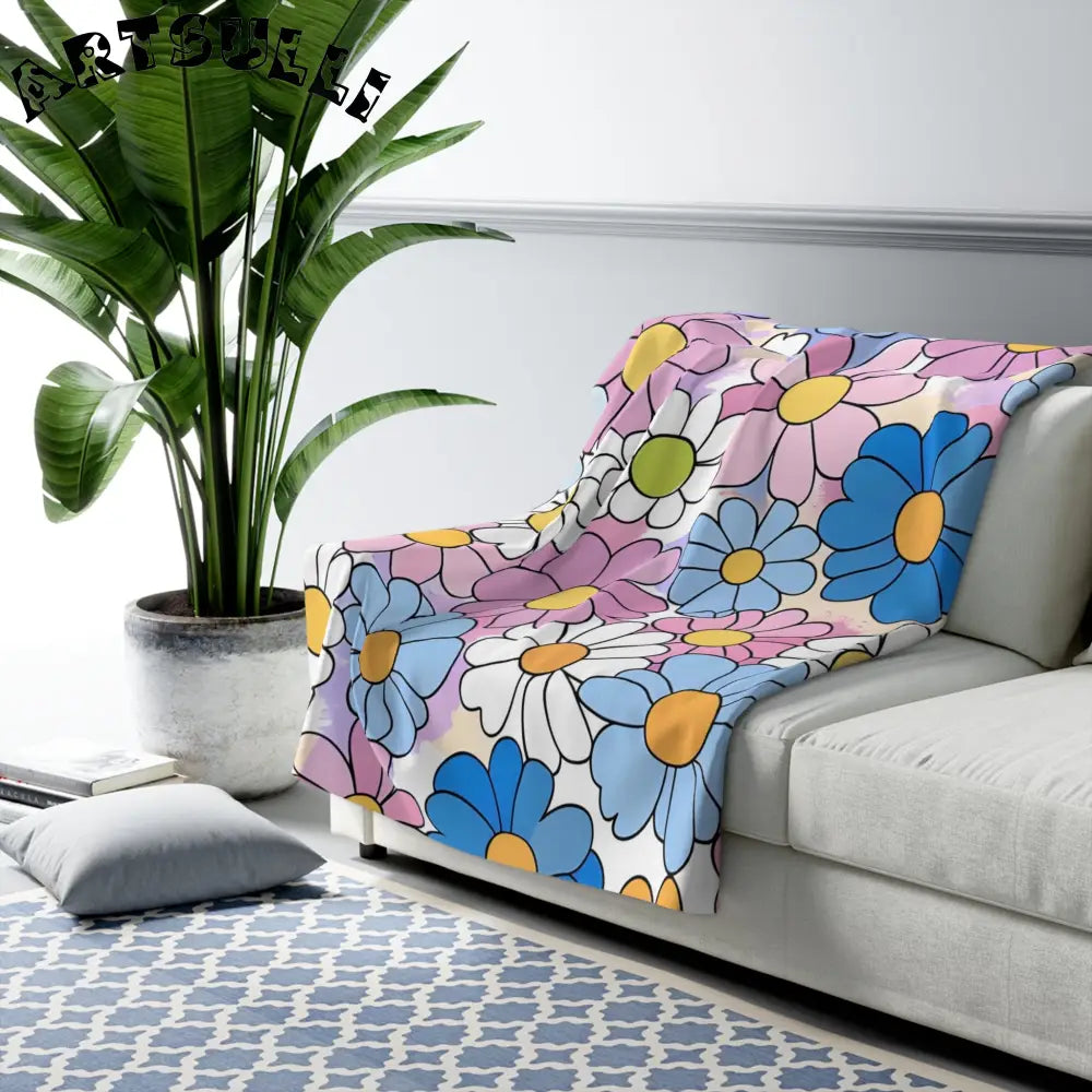 Colorful Daisy Cozy Fleece Blanket, Artsulli - Art is Long, Life is Short, Home Decor, , , , , , , 
