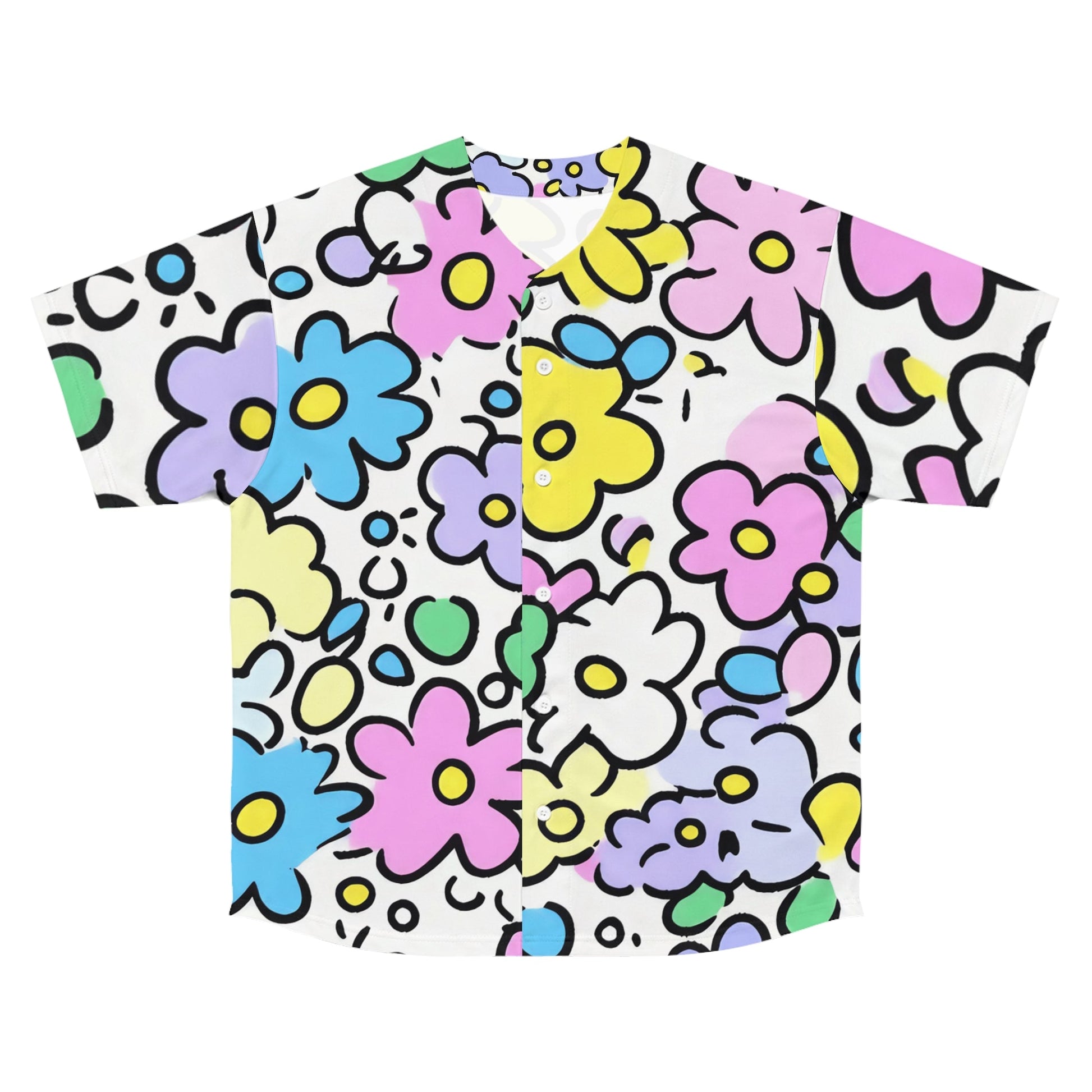 Colorful Floral Abstract Baseball Jersey, Artsulli - Art is Long, Life is Short, All Over Prints, Size, S, Color, Seam thread color automatically matched to design, , , 32314782776495807864