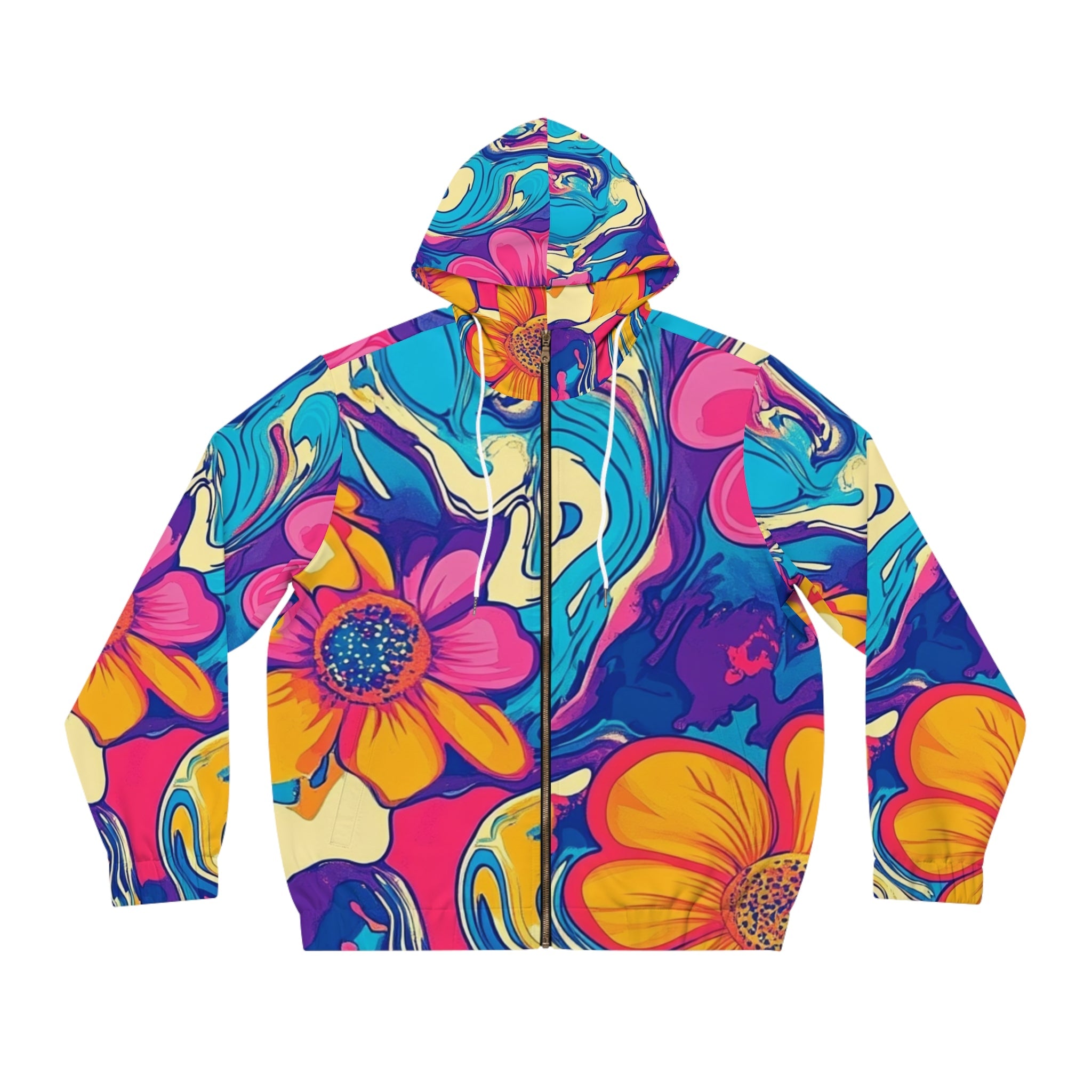 Colorful Floral Abstract Zip Hoodie, Artsulli - Art is Long, Life is Short, All Over Prints, Size, S, Color, White, , , 12484728106409033095