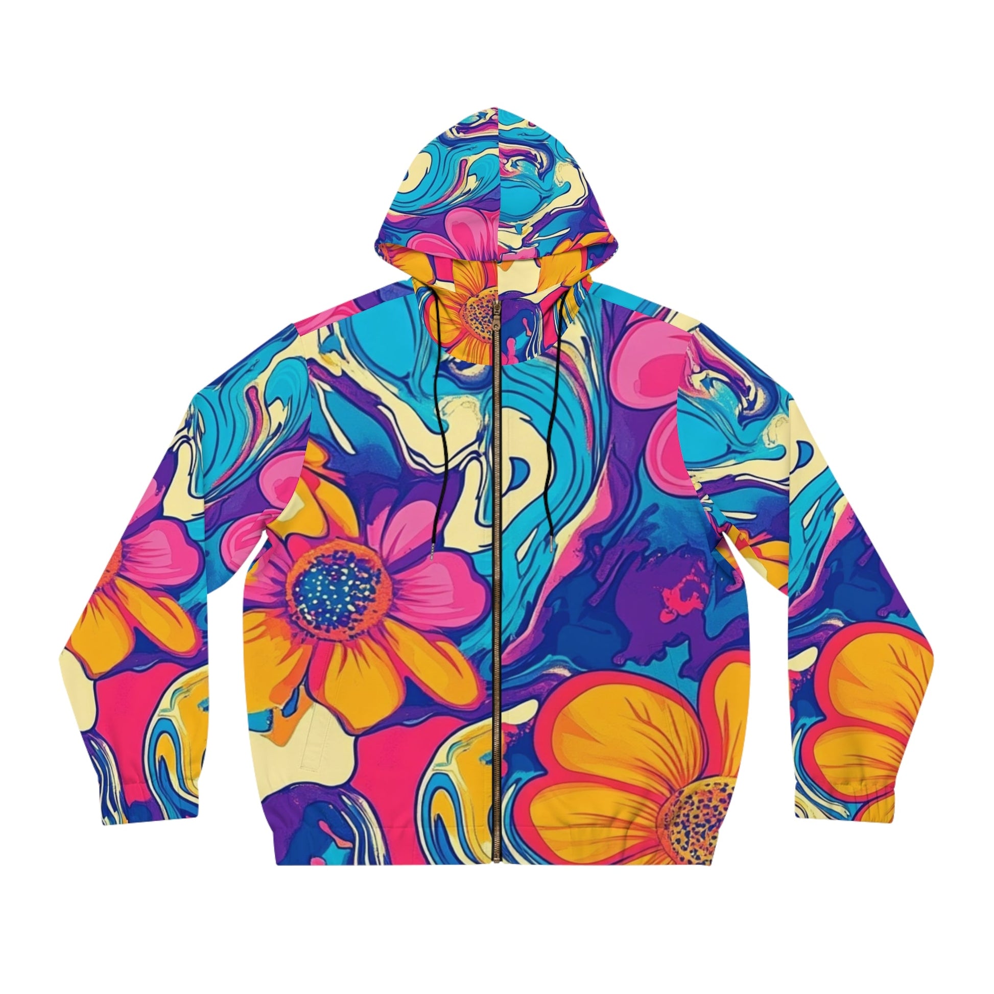 Colorful Floral Abstract Zip Hoodie, Artsulli - Art is Long, Life is Short, All Over Prints, Size, S, Color, Black, , , 18762264360745654005