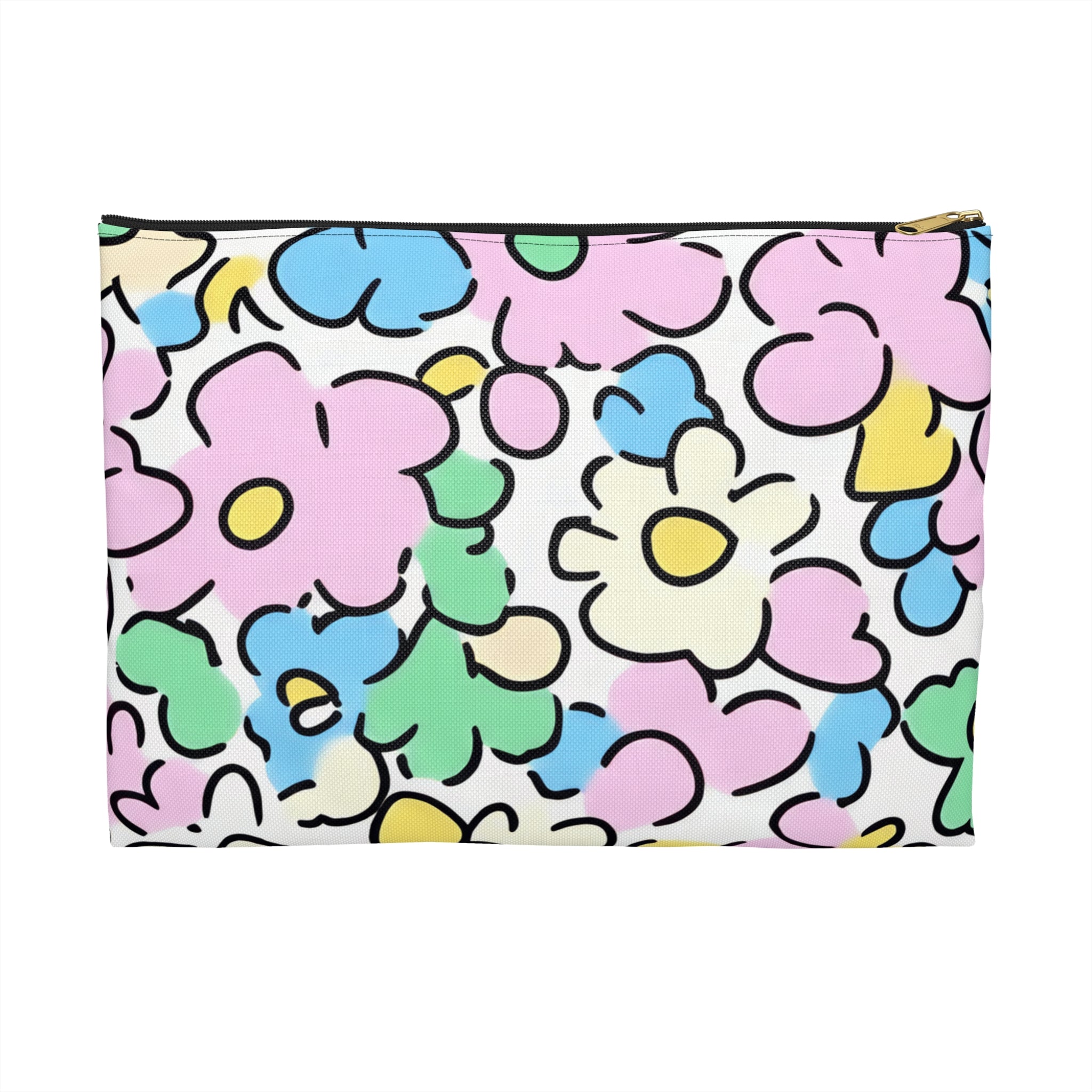 Colorful Floral Accessory Pouch, Artsulli - Art is Long, Life is Short, Bags, Size, Large, Color, Black zipper, , , 32354090470671503581