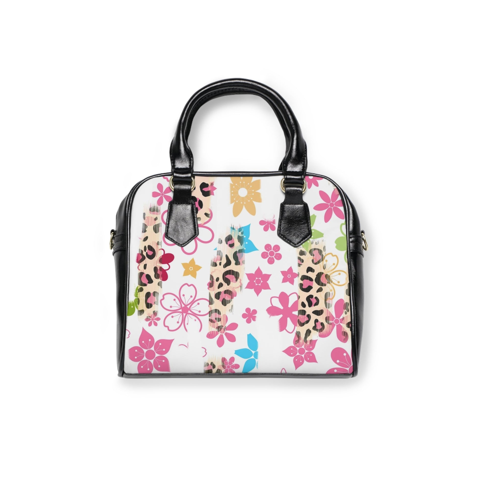 Colorful Floral and Leopard Print Handbag, Artsulli - Art is Long, Life is Short, Bags, Size, 9.45" x 8.27", Color, Black, , , 25833046932050063302