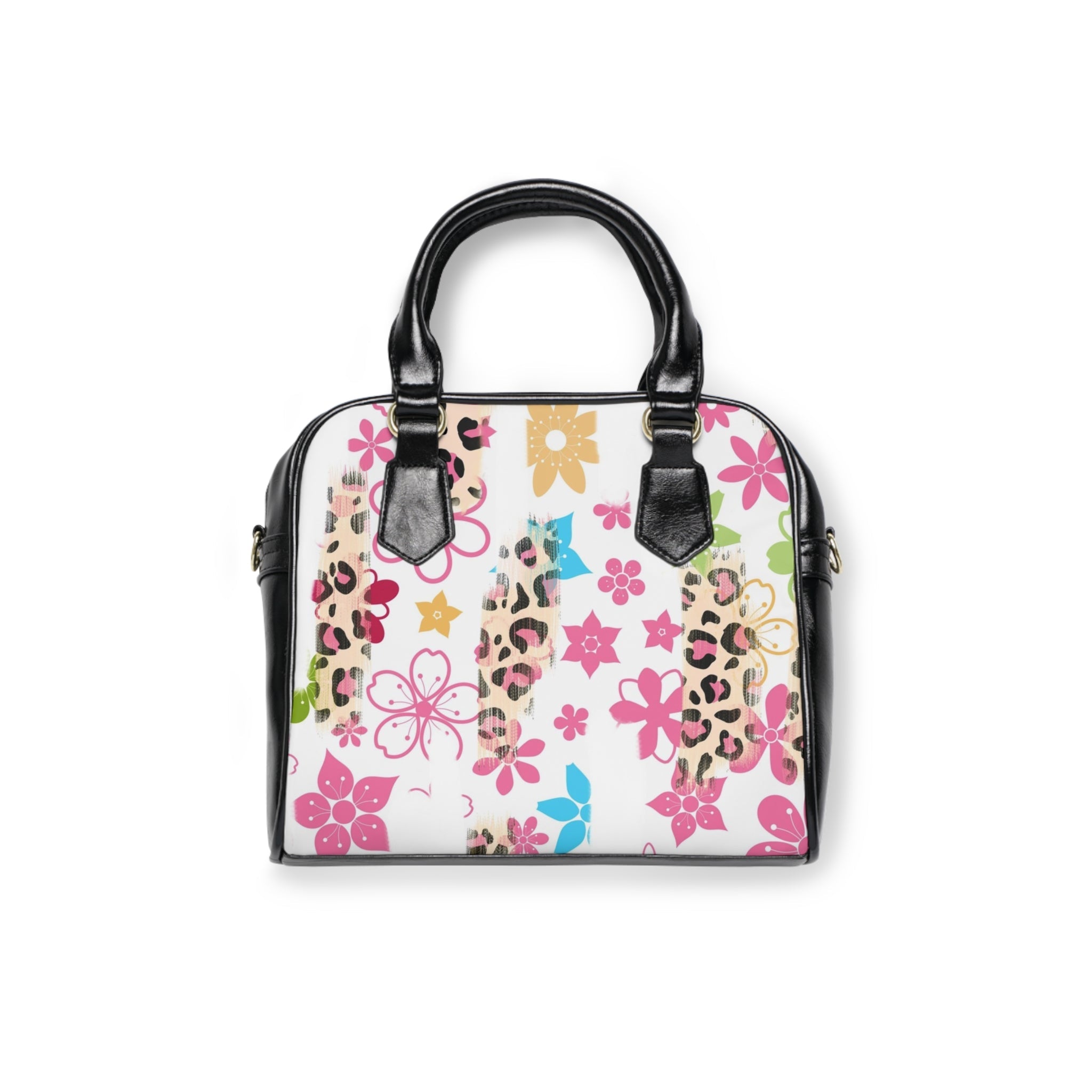 Colorful Floral and Leopard Print Handbag, Artsulli - Art is Long, Life is Short, Bags, Size, 9.45" x 8.27", Color, Black, , , 25833046932050063302