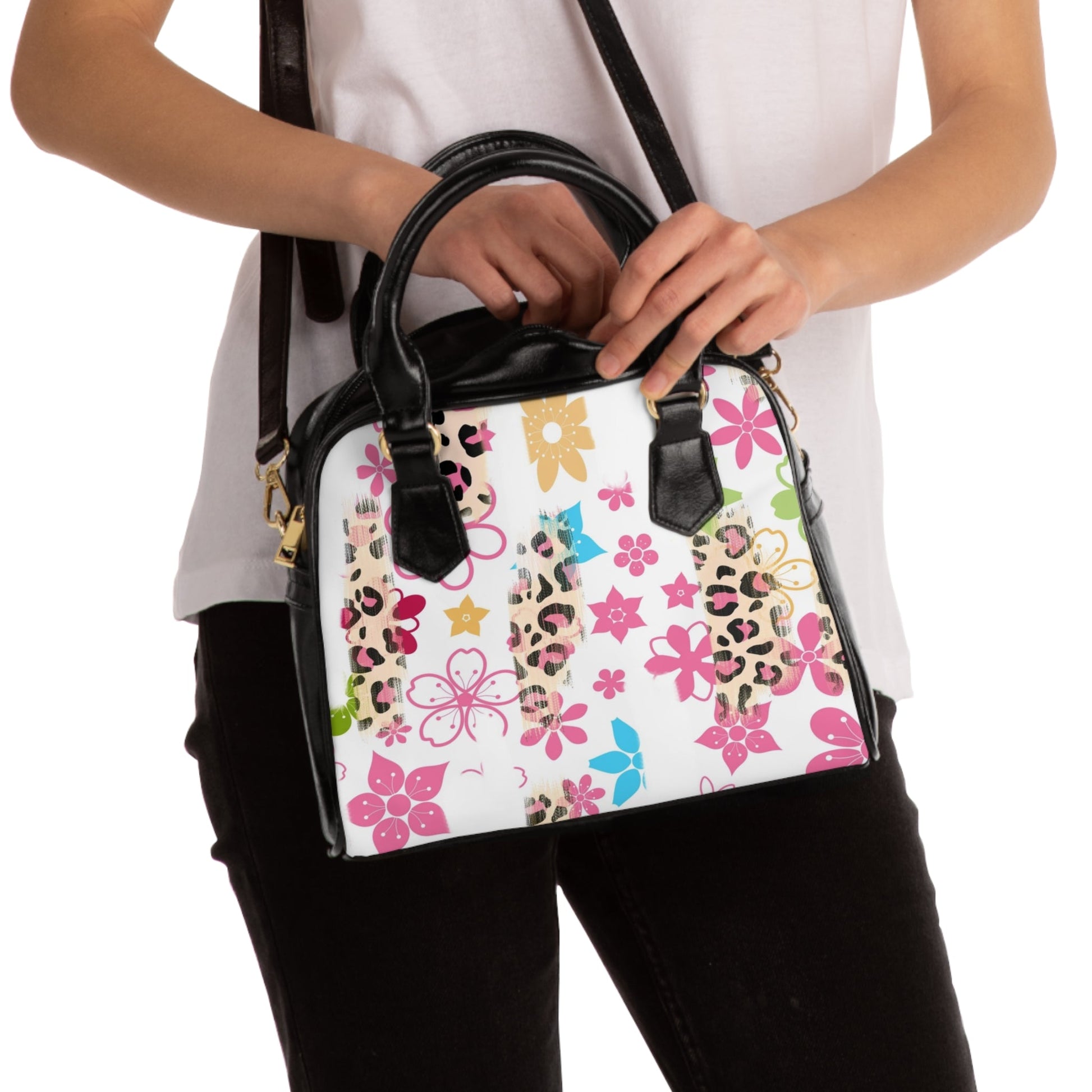 Colorful Floral and Leopard Print Handbag, Artsulli - Art is Long, Life is Short, Bags, , , , , , , 