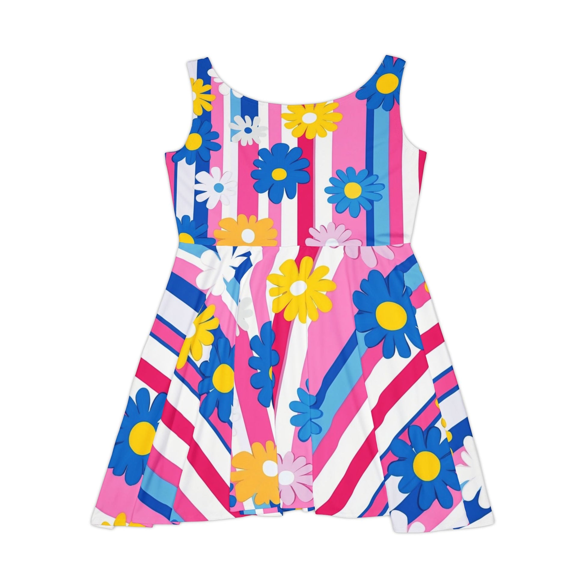 Colorful Floral Applique Striped Dress, Artsulli - Art is Long, Life is Short, All Over Prints, , , , , , , 