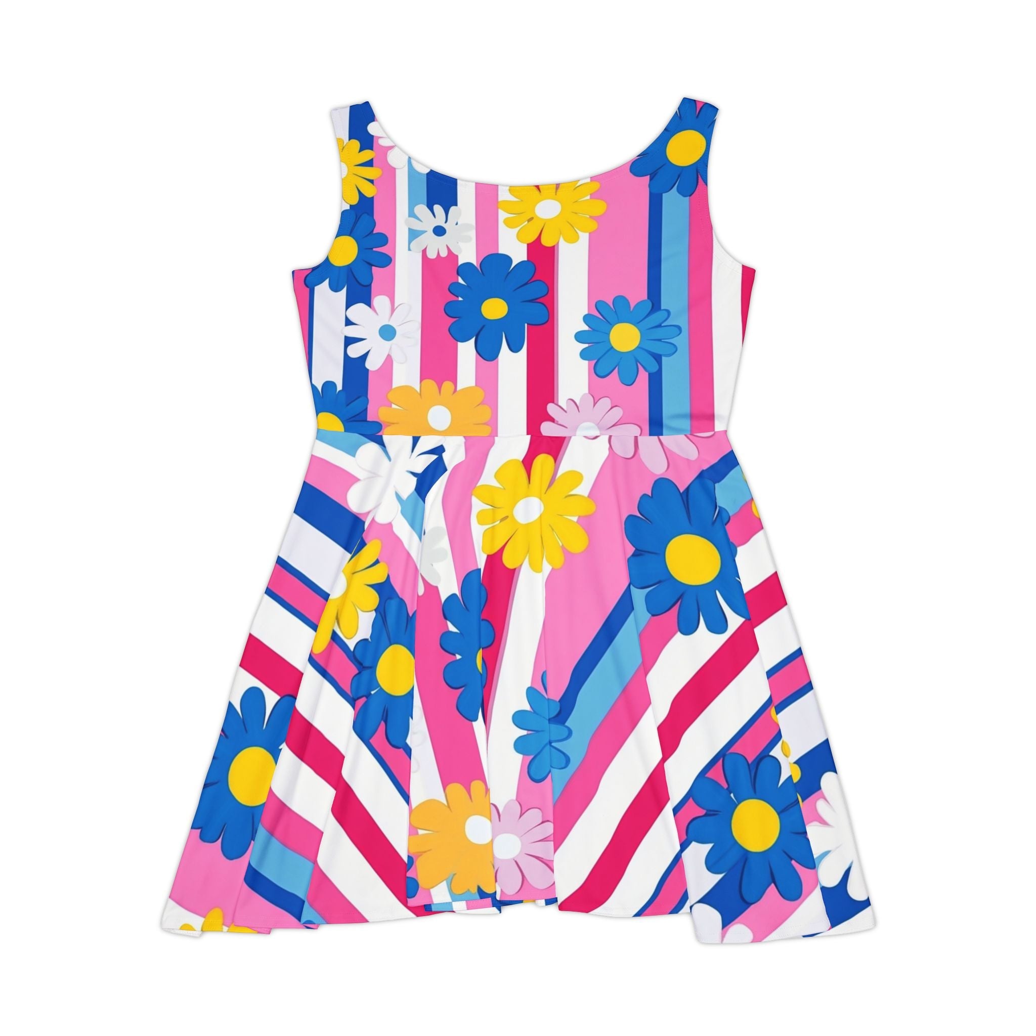 Colorful Floral Applique Striped Dress, Artsulli - Art is Long, Life is Short, All Over Prints, , , , , , , 
