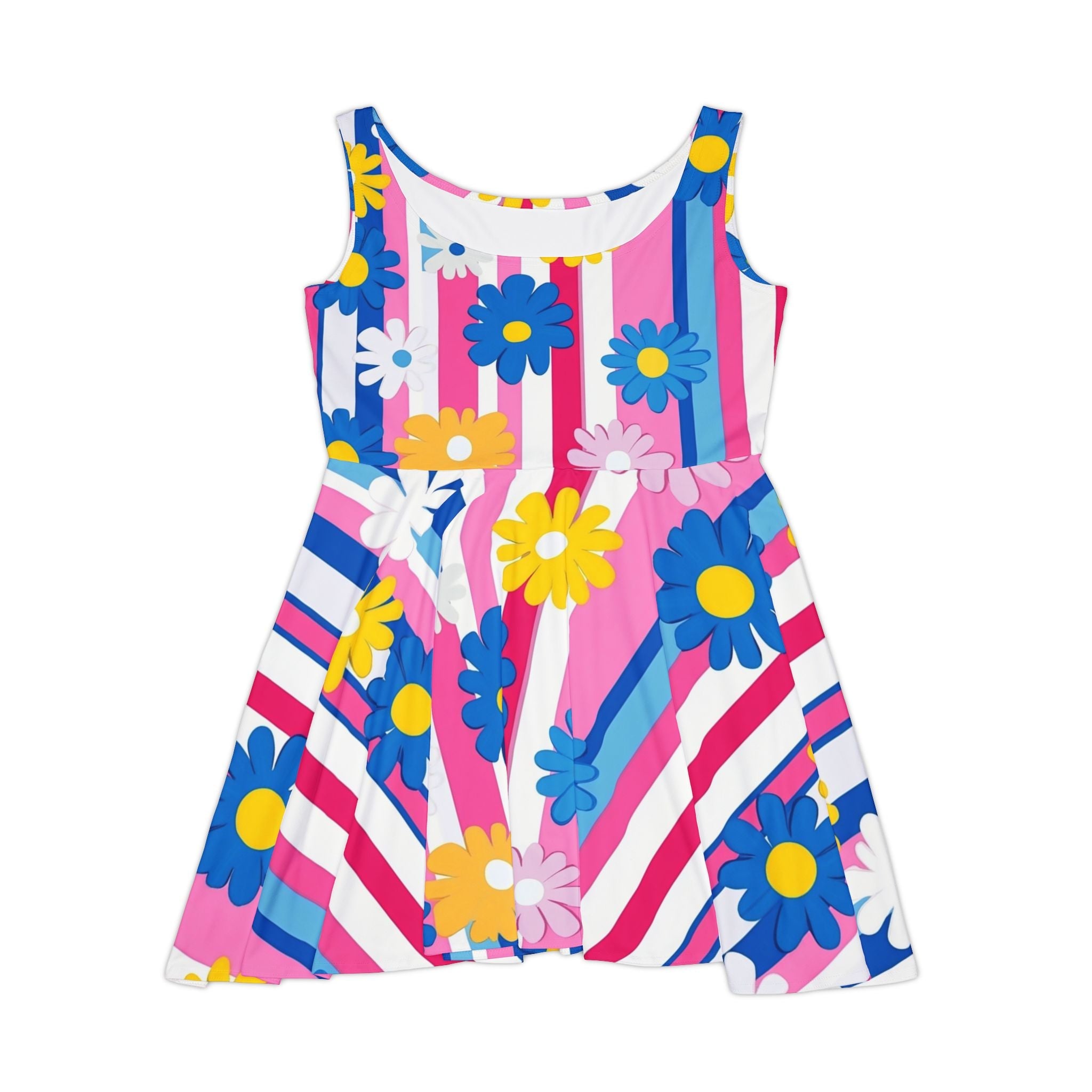 Colorful Floral Applique Striped Dress, Artsulli - Art is Long, Life is Short, All Over Prints, Size, XS, , , , , 20819737538830529872