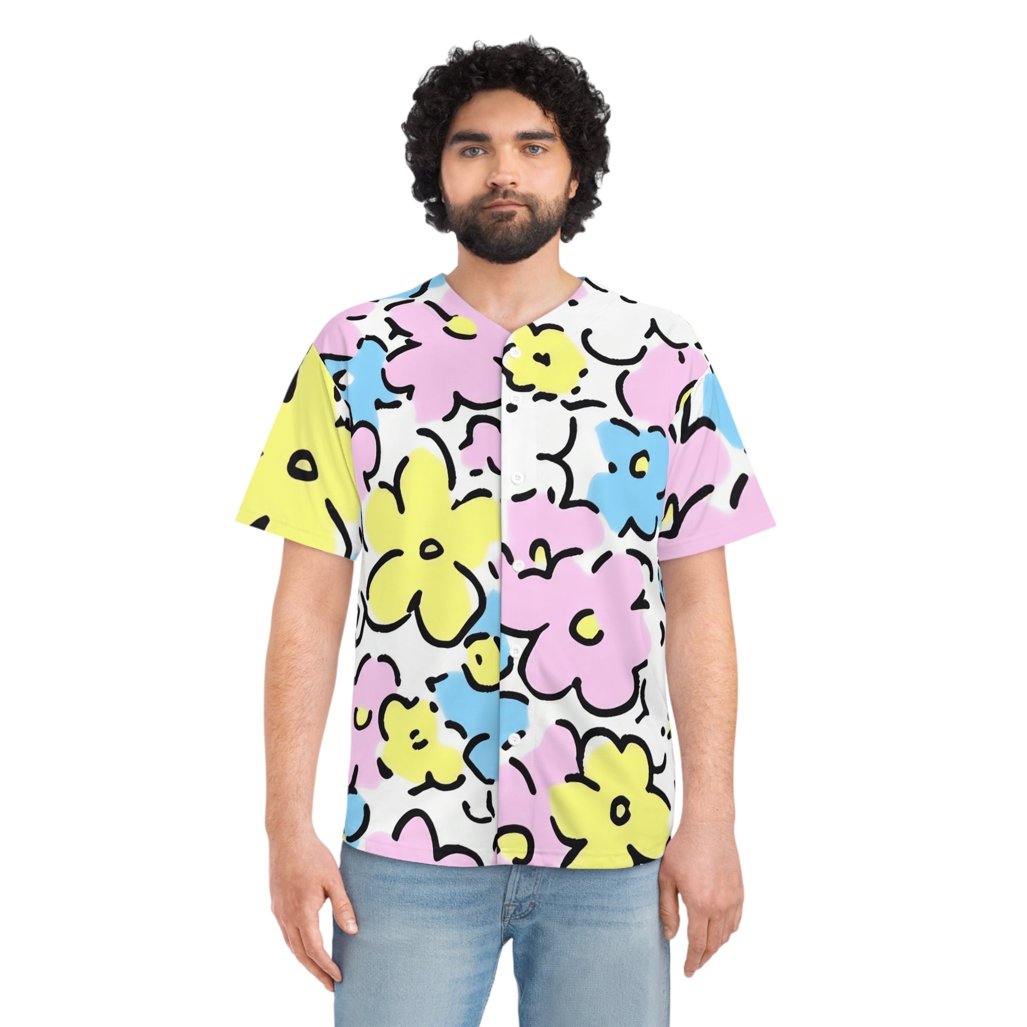 Colorful Floral Baseball Jersey, Artsulli - Art is Long, Life is Short, All Over Prints, , , , , , , 
