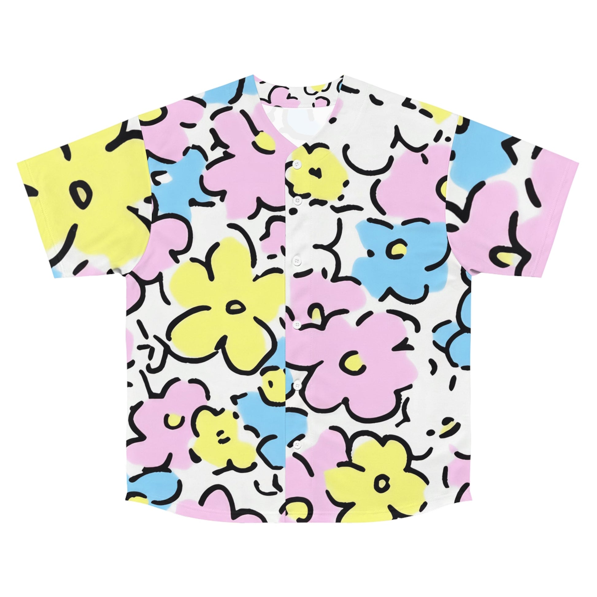 Colorful Floral Baseball Jersey, Artsulli - Art is Long, Life is Short, All Over Prints, Size, S, Color, Seam thread color automatically matched to design, , , 28723724141093919261