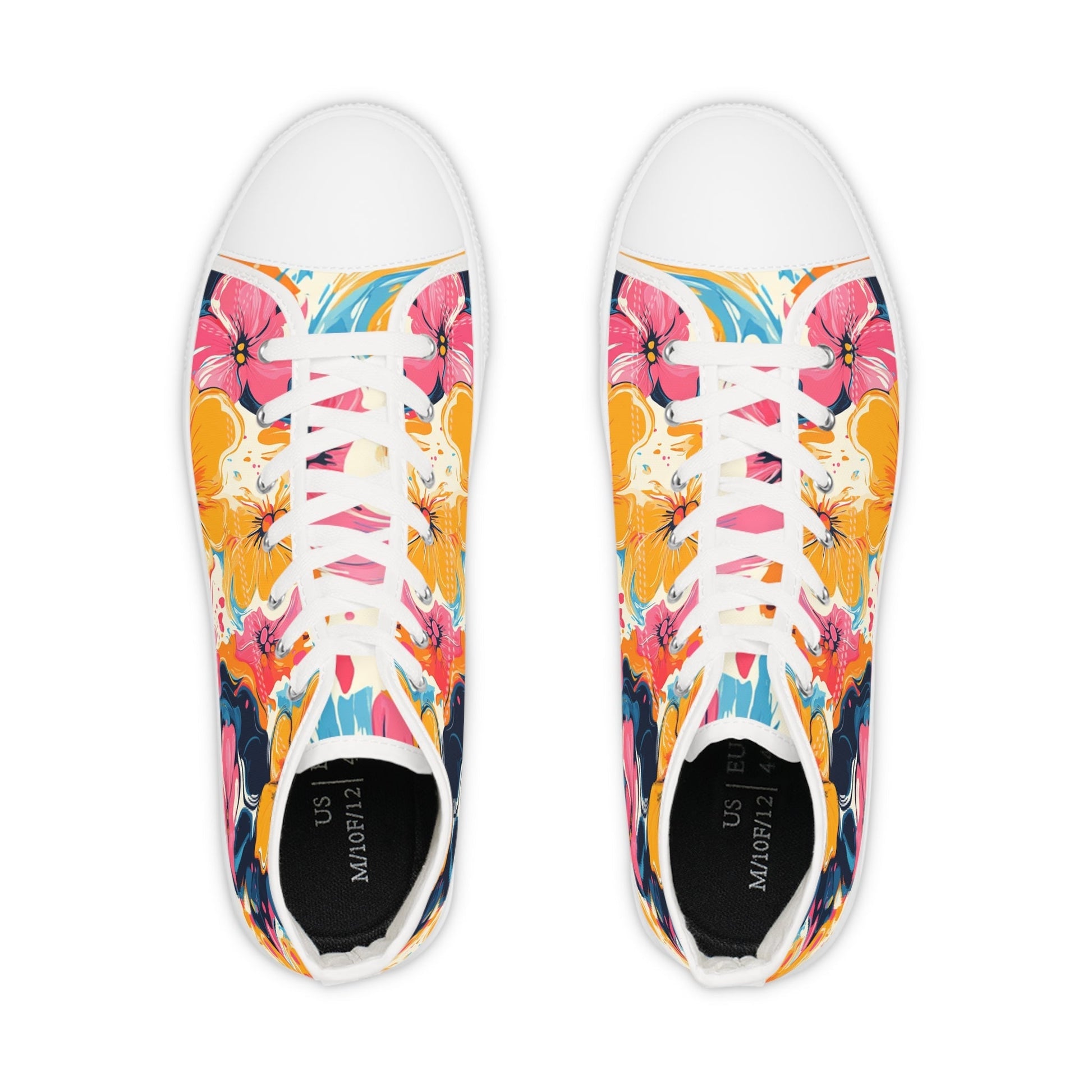 Colorful Floral Canvas High Top Sneakers, Artsulli - Art is Long, Life is Short, Shoes, , , , , , , 