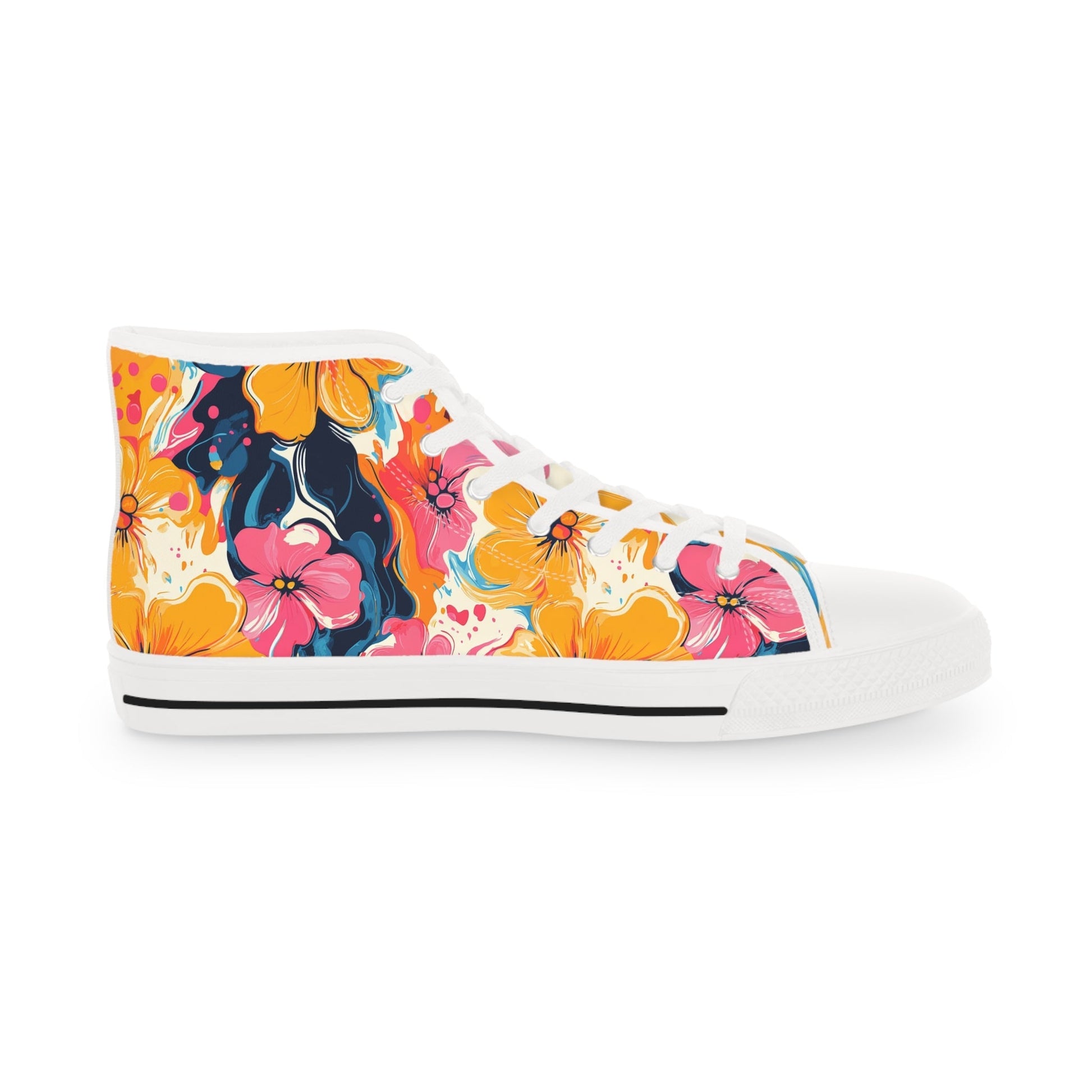 Colorful Floral Canvas High Top Sneakers, Artsulli - Art is Long, Life is Short, Shoes, , , , , , , 