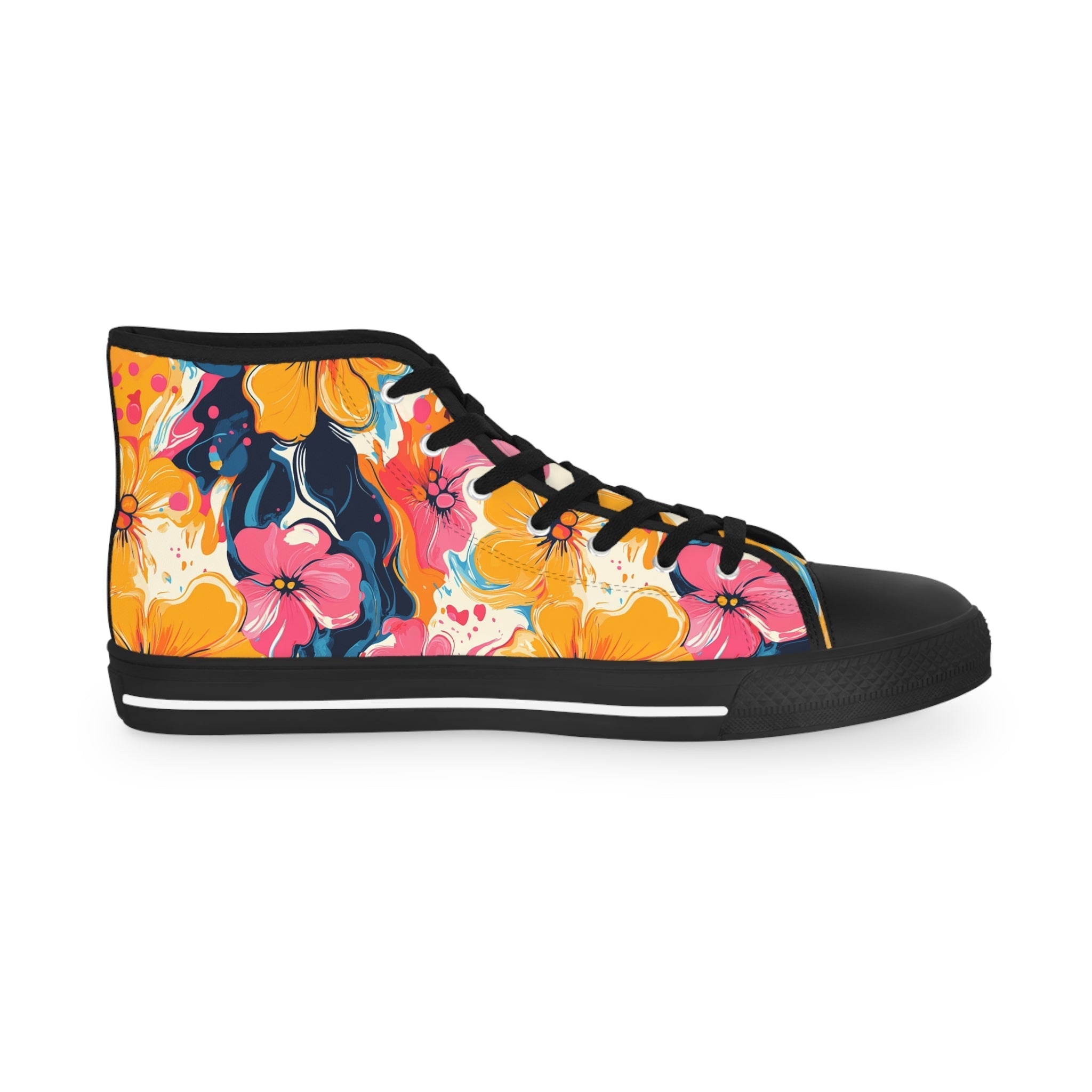 Colorful Floral Canvas High Top Sneakers, Artsulli - Art is Long, Life is Short, Shoes, , , , , , , 